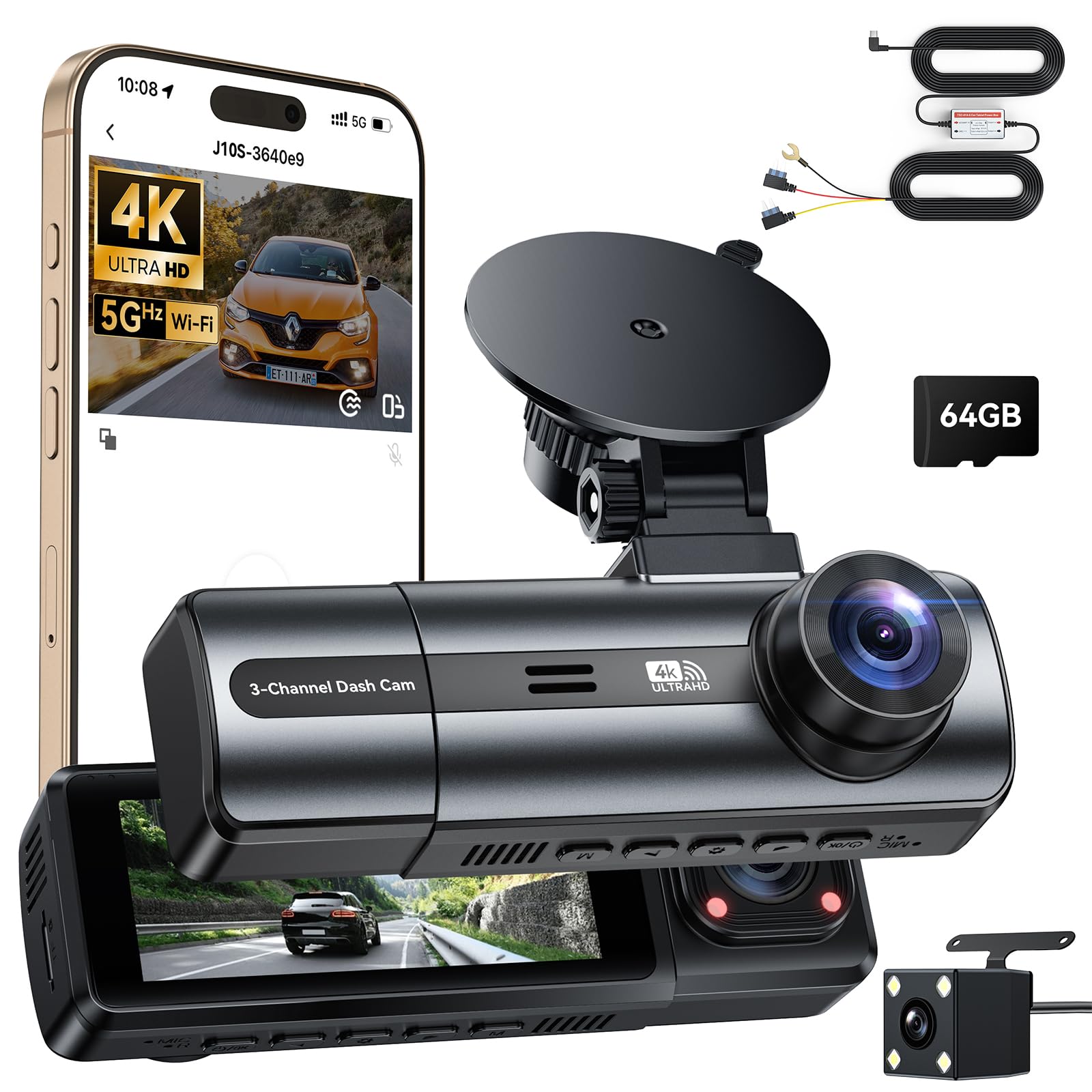 Bkxcha Dashcam 4K 3-Canali 3,17" Display IPS