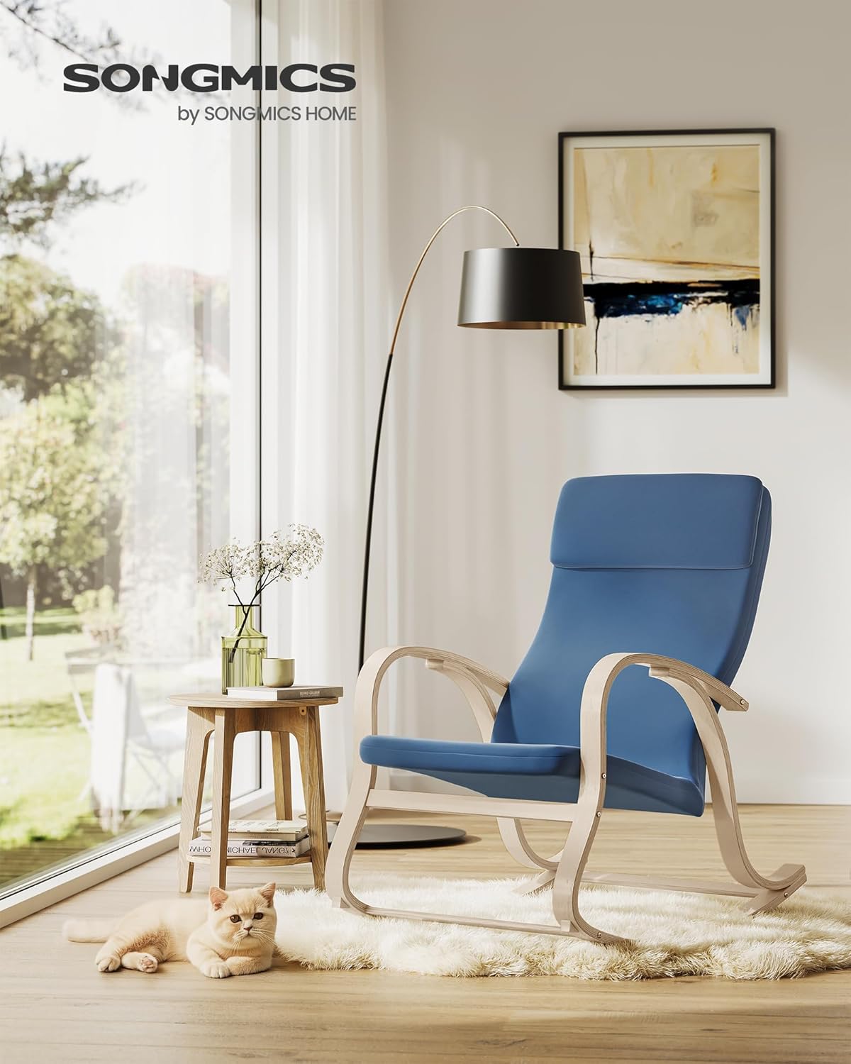 Songmics Sedia a Dondolo Poltrona Oscillante, Blu Notte - immagine 2