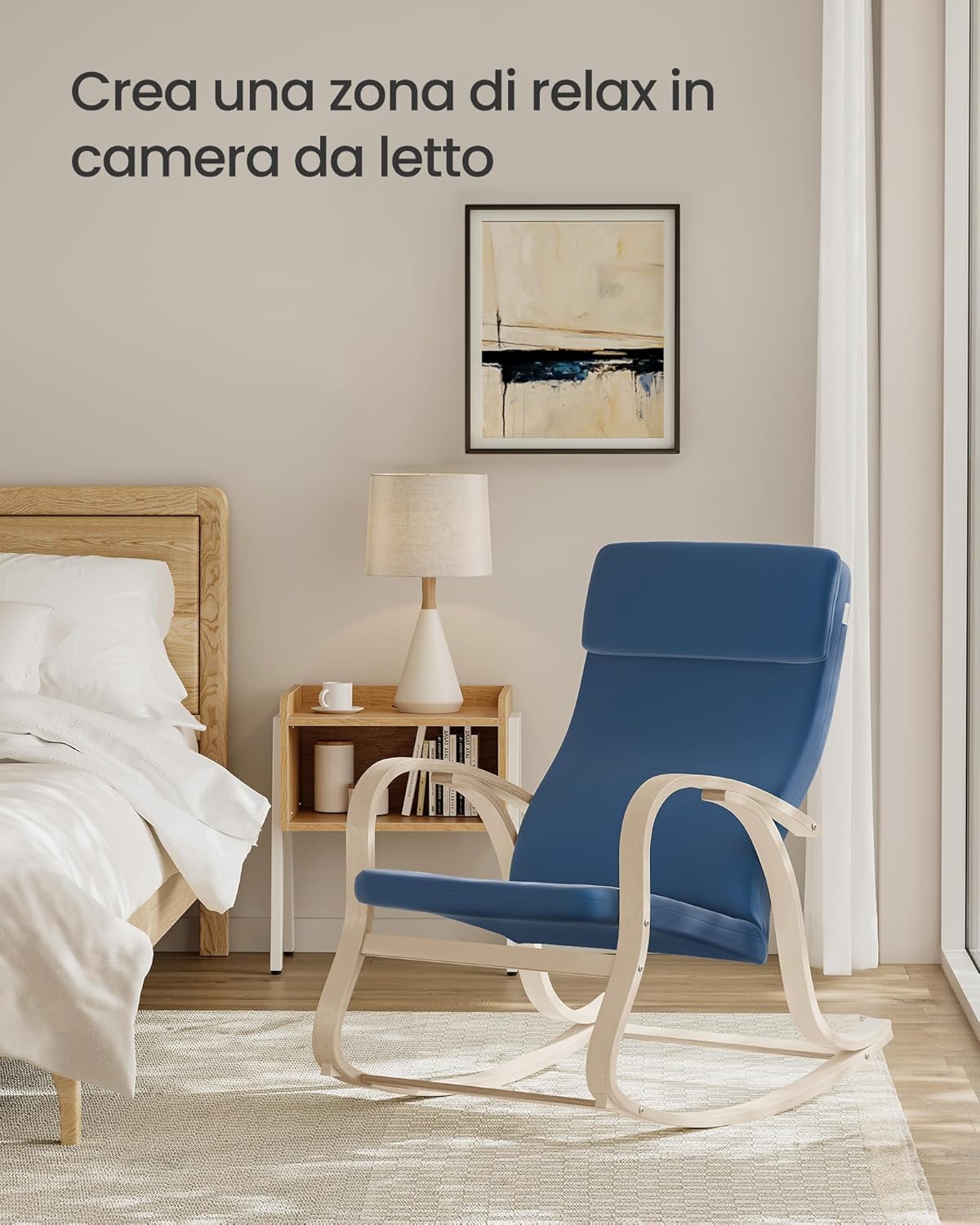 Songmics Sedia a Dondolo Poltrona Oscillante, Blu Notte - immagine 4