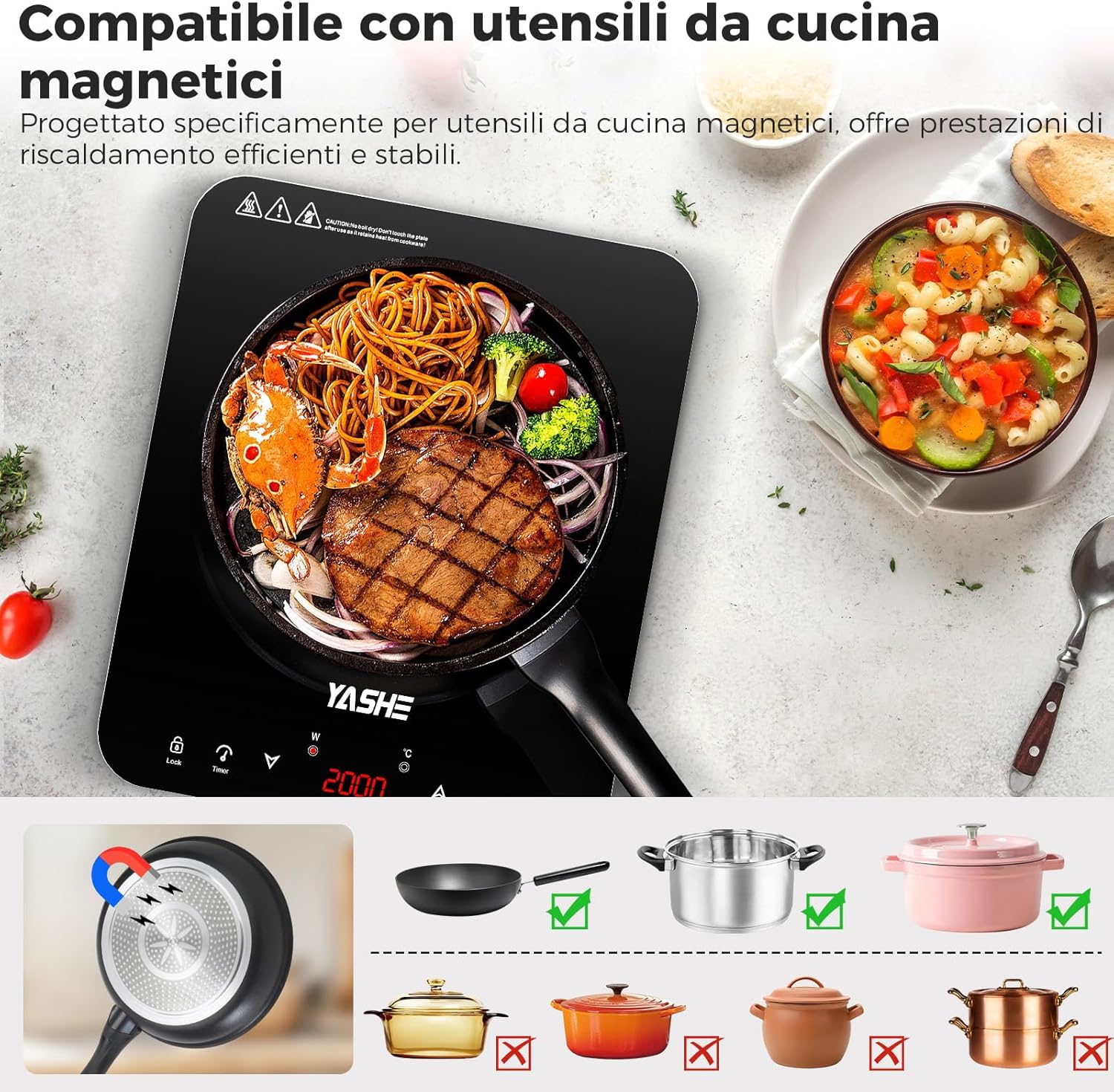 Yashe Piastra a Induzione Portatile Singola 2000W - immagine 3