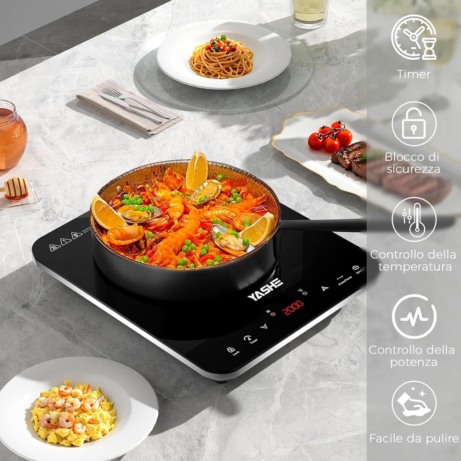 Yashe Piastra a Induzione Portatile Singola 2000W - immagine 5