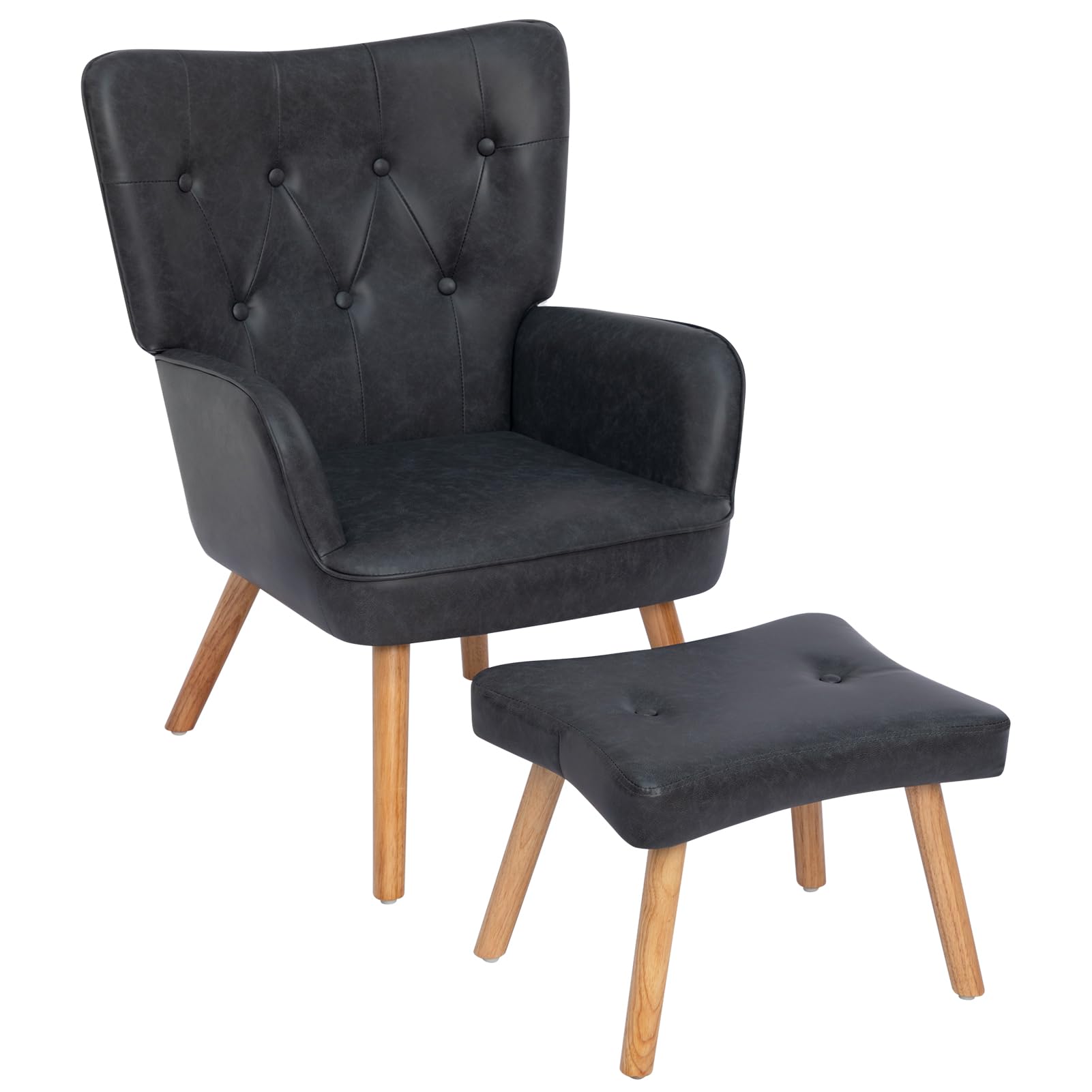 Hollyhome Poltrona con Poggiapiedi in Pelle PU, Nero