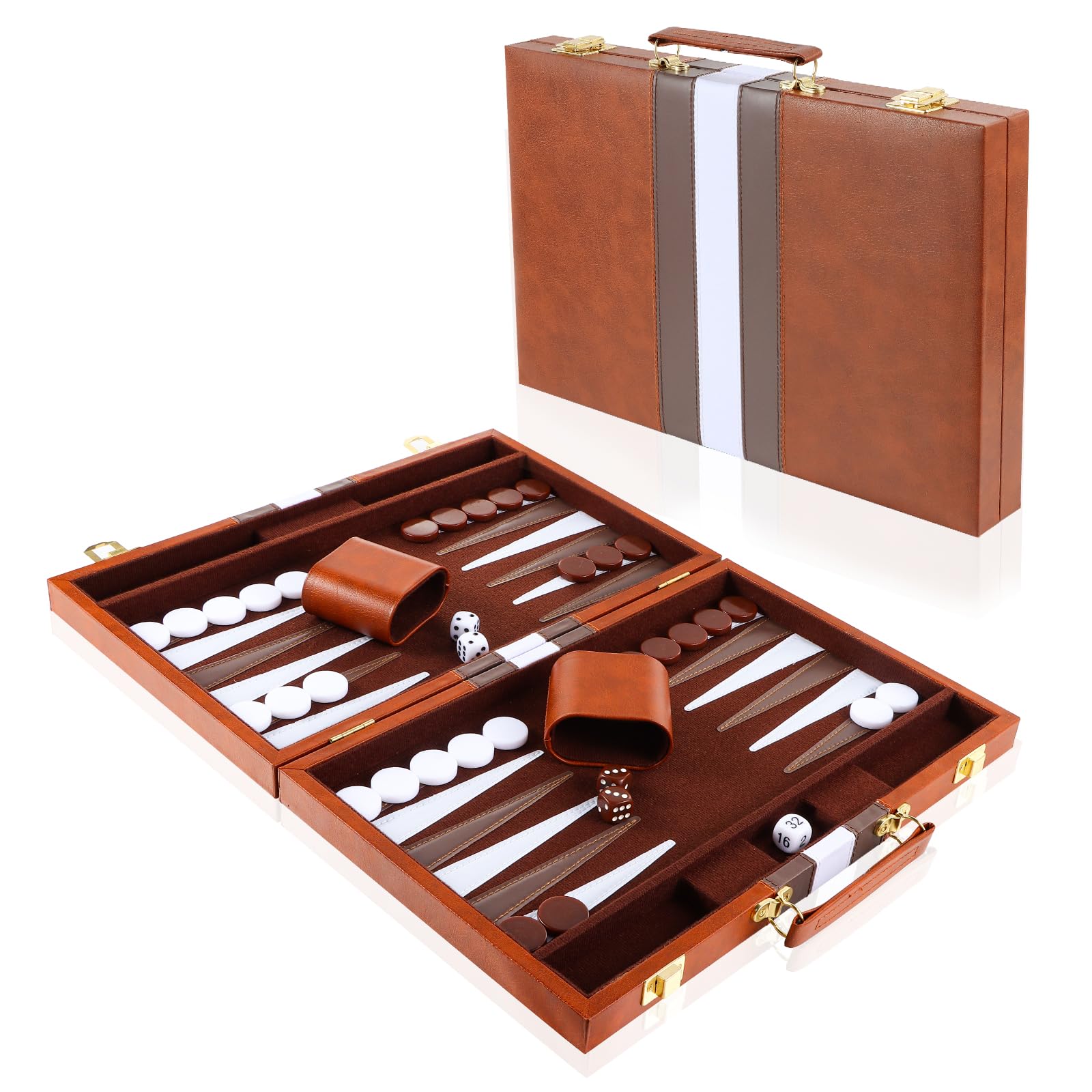 Set Backgammon per 2 Giocatori, Valigetta Backgammon da 15 Pollici con Accessori Completi, Set Backgammon Portatile da Viaggio, Set Backgammon per Adulti (Marrone)