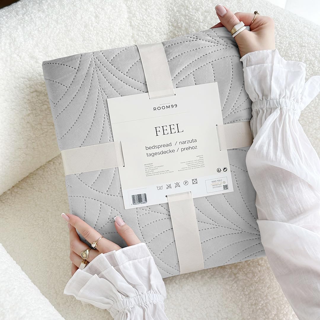 Room99 Copriletto Elegante Grigio Chiaro 240x260 cm - immagine 3