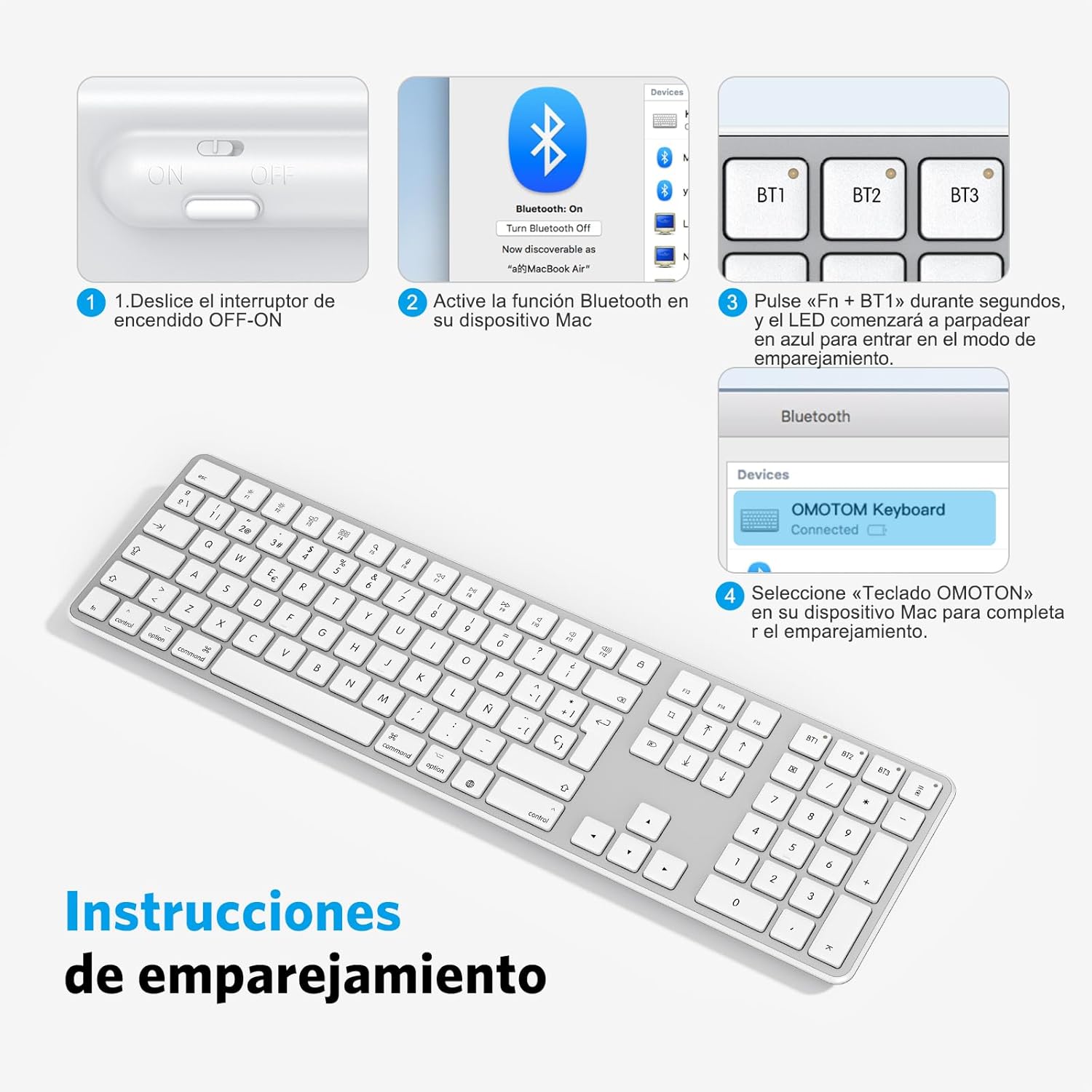 Omoton Tastiera Wireless Bluetooth per Mac, Argento - immagine 6