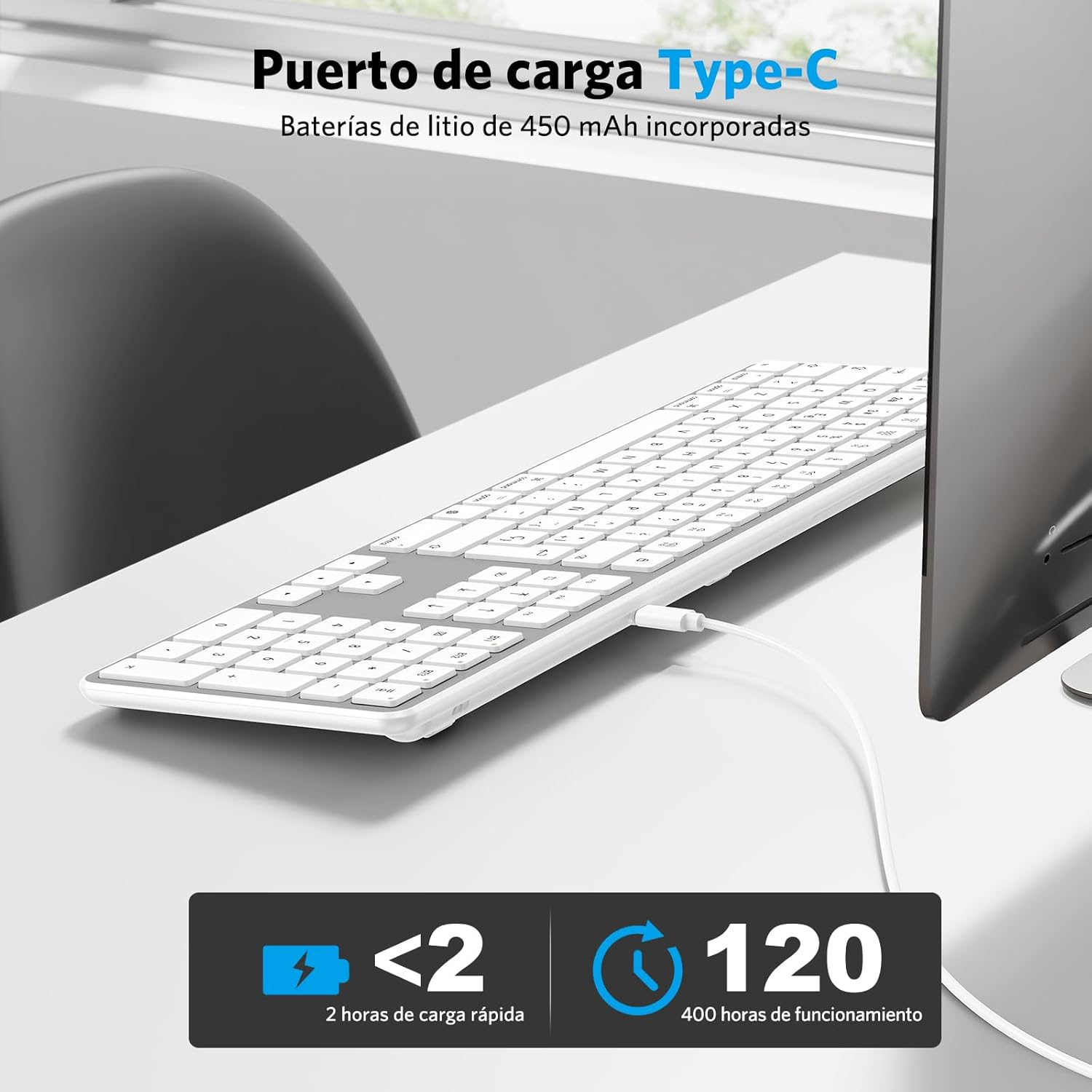 Omoton Tastiera Wireless Bluetooth per Mac, Argento - immagine 8