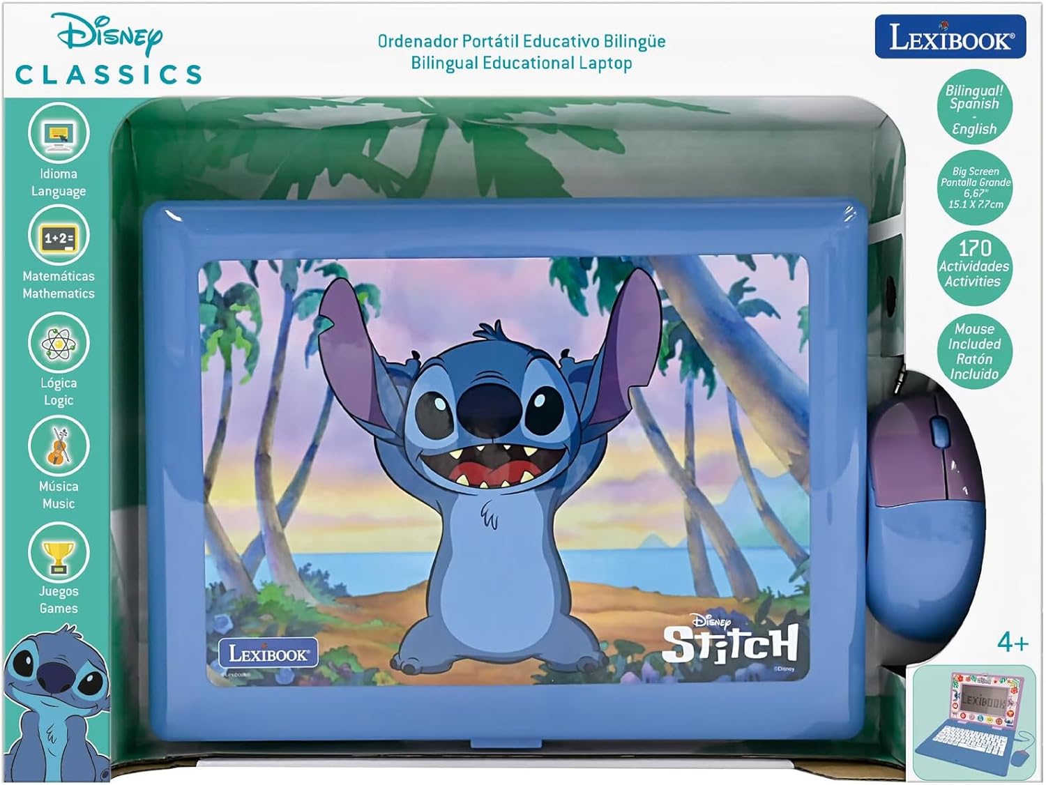 Lexibook Disney Stitch - Computer Educativo Bilingue, Blu - immagine 2