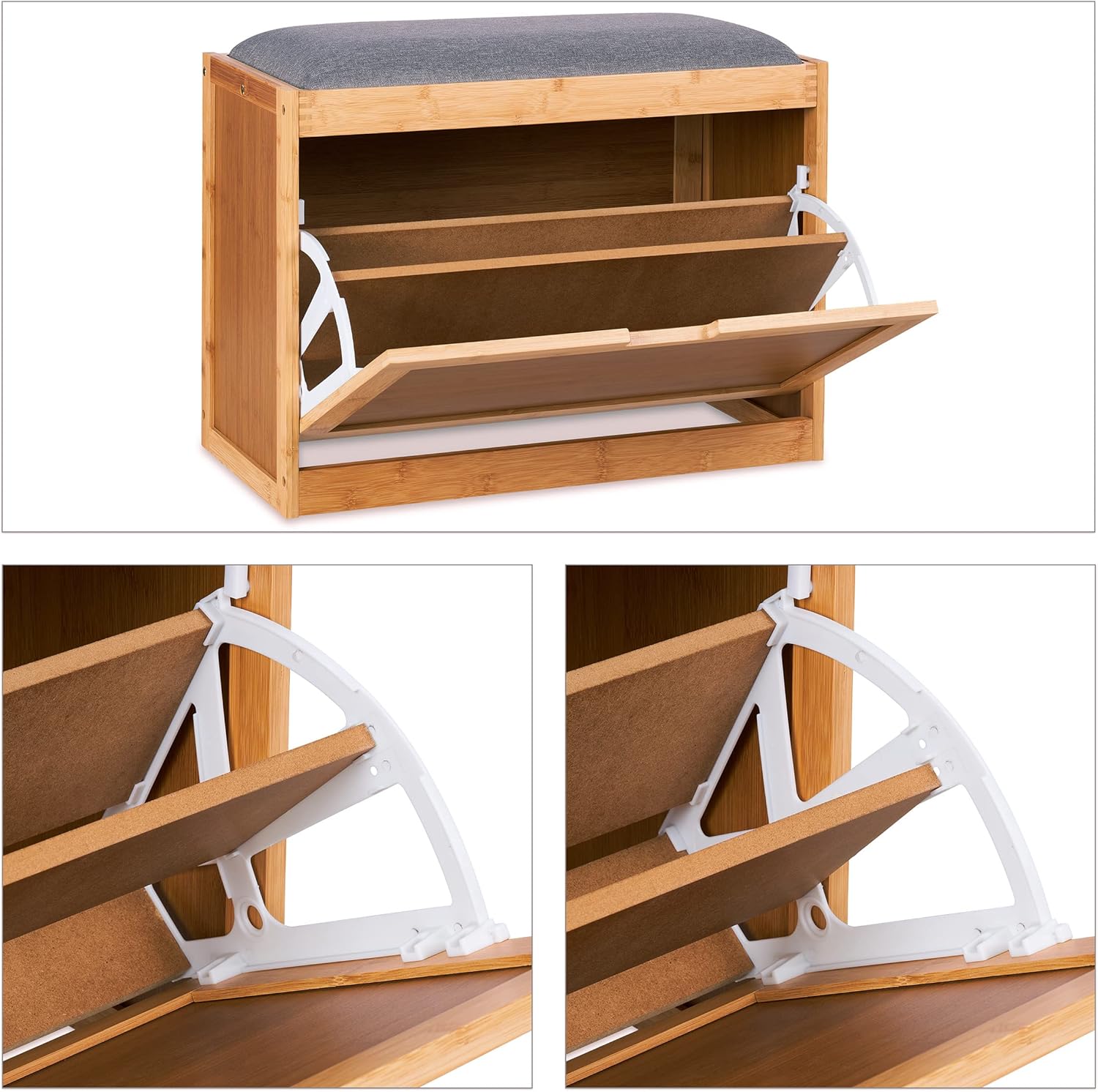 Relaxdays Panca con Scarpiera in Bambù, NaturaleGrigio - immagine 6