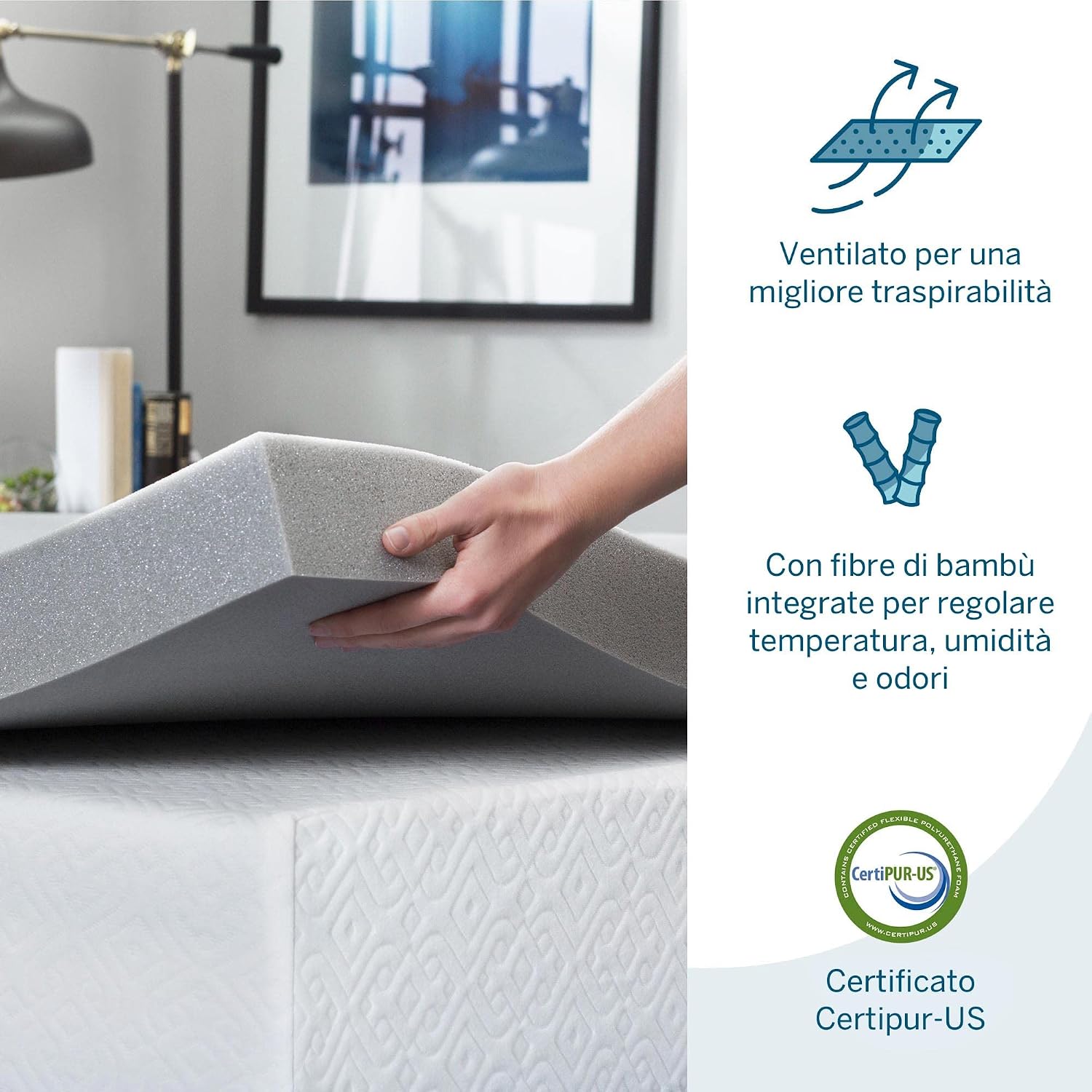Lucid Topper Memory Foam Gel Rinfrescante 7,5cm | Velz