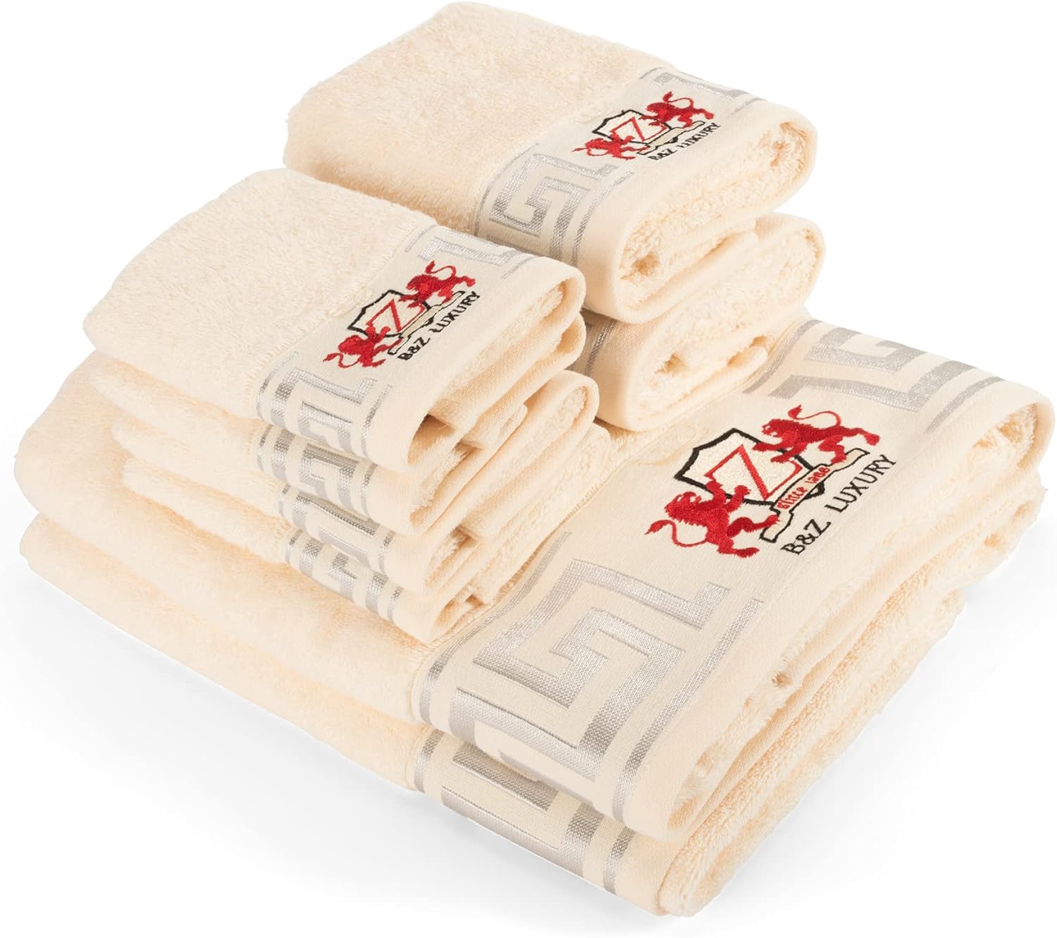 B&z Luxury Set Asciugamani Bamboo e Cotone 500gr, Panna