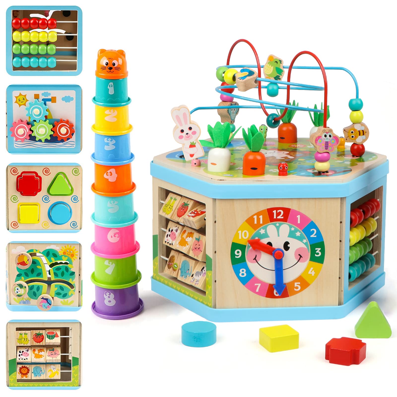 Jacootoys Cubo di Attività in Legno 7 in 1