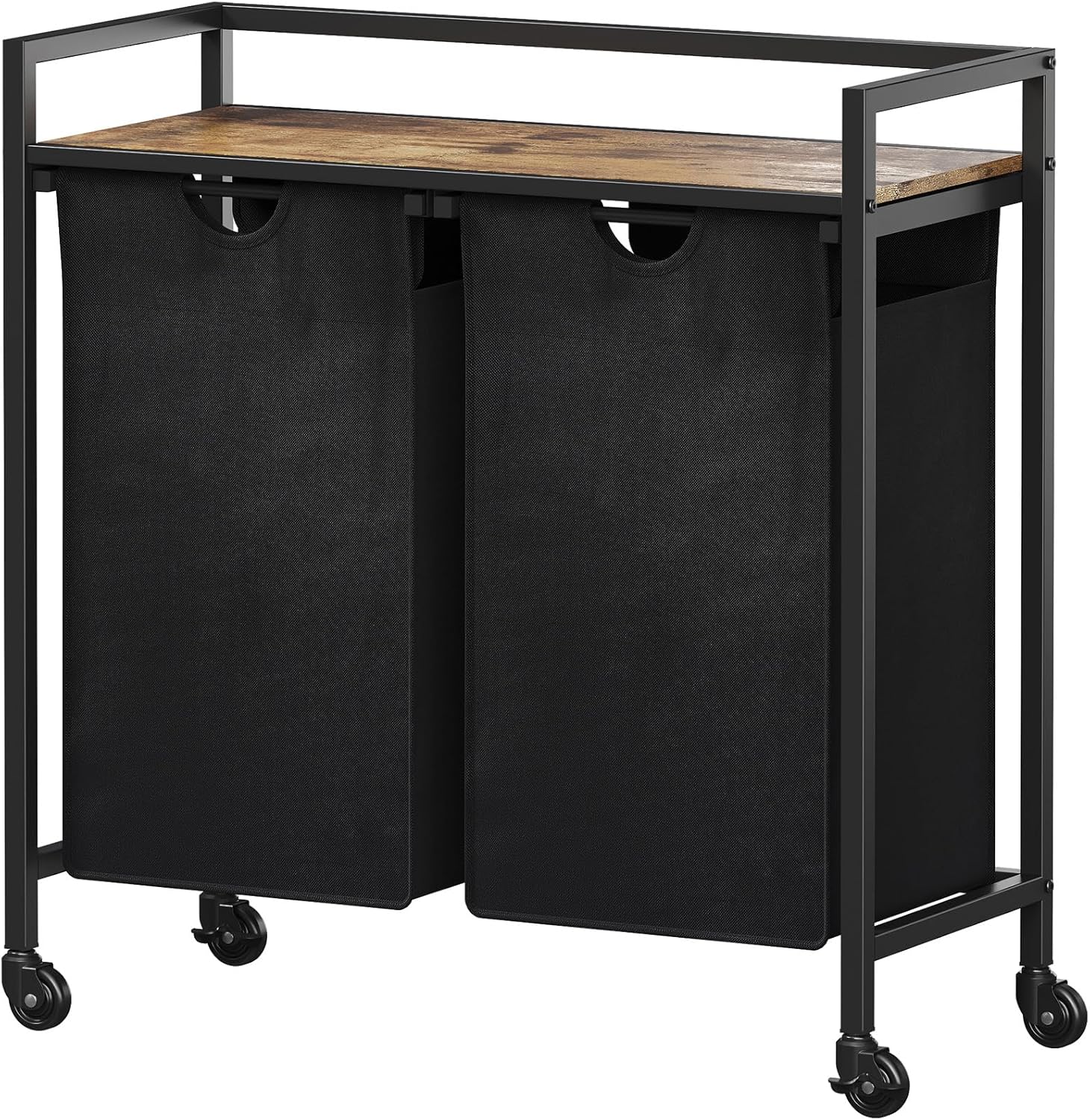 Lifewit Cesto Portabiancheria 2 Scomparti con Ruote 95L, Nero