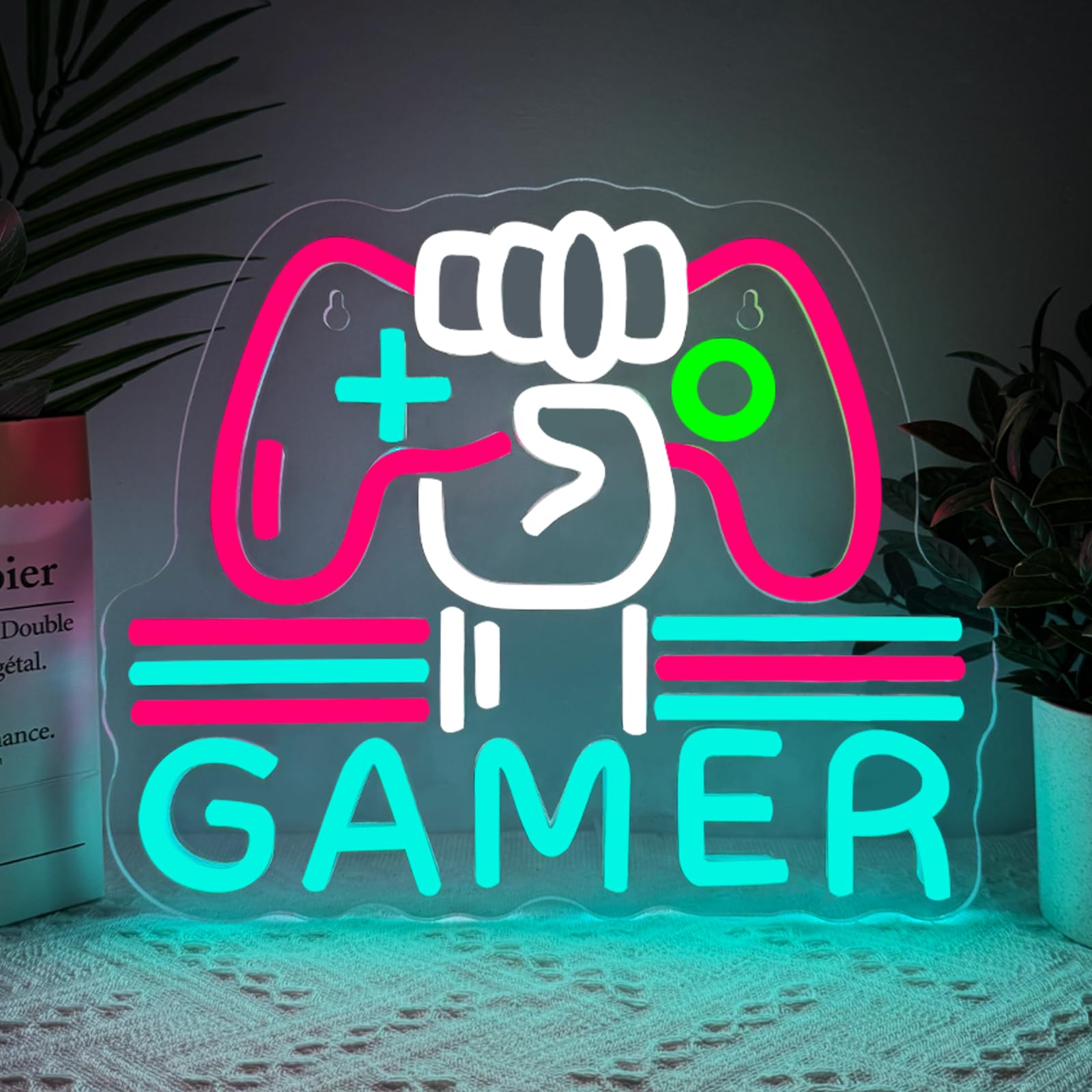 GAMER Insegna Luminosa Neon LED Gamepad Personalizzabile