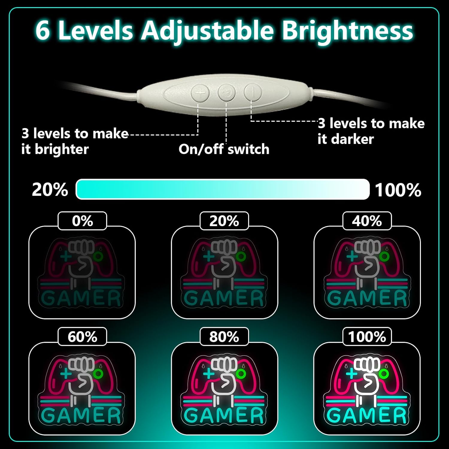 GAMER Insegna Luminosa Neon LED Gamepad Personalizzabile - immagine 3