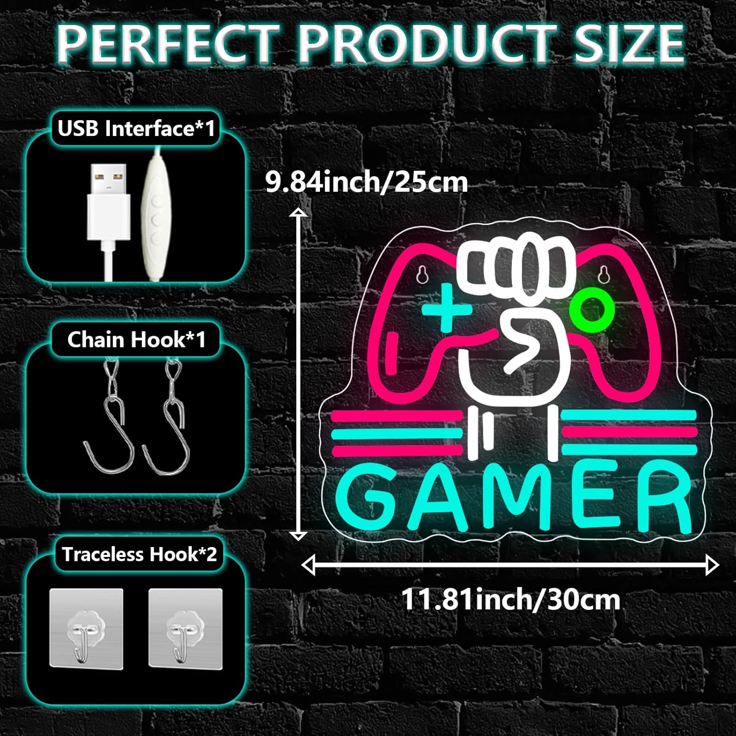 GAMER Insegna Luminosa Neon LED Gamepad Personalizzabile - immagine 4