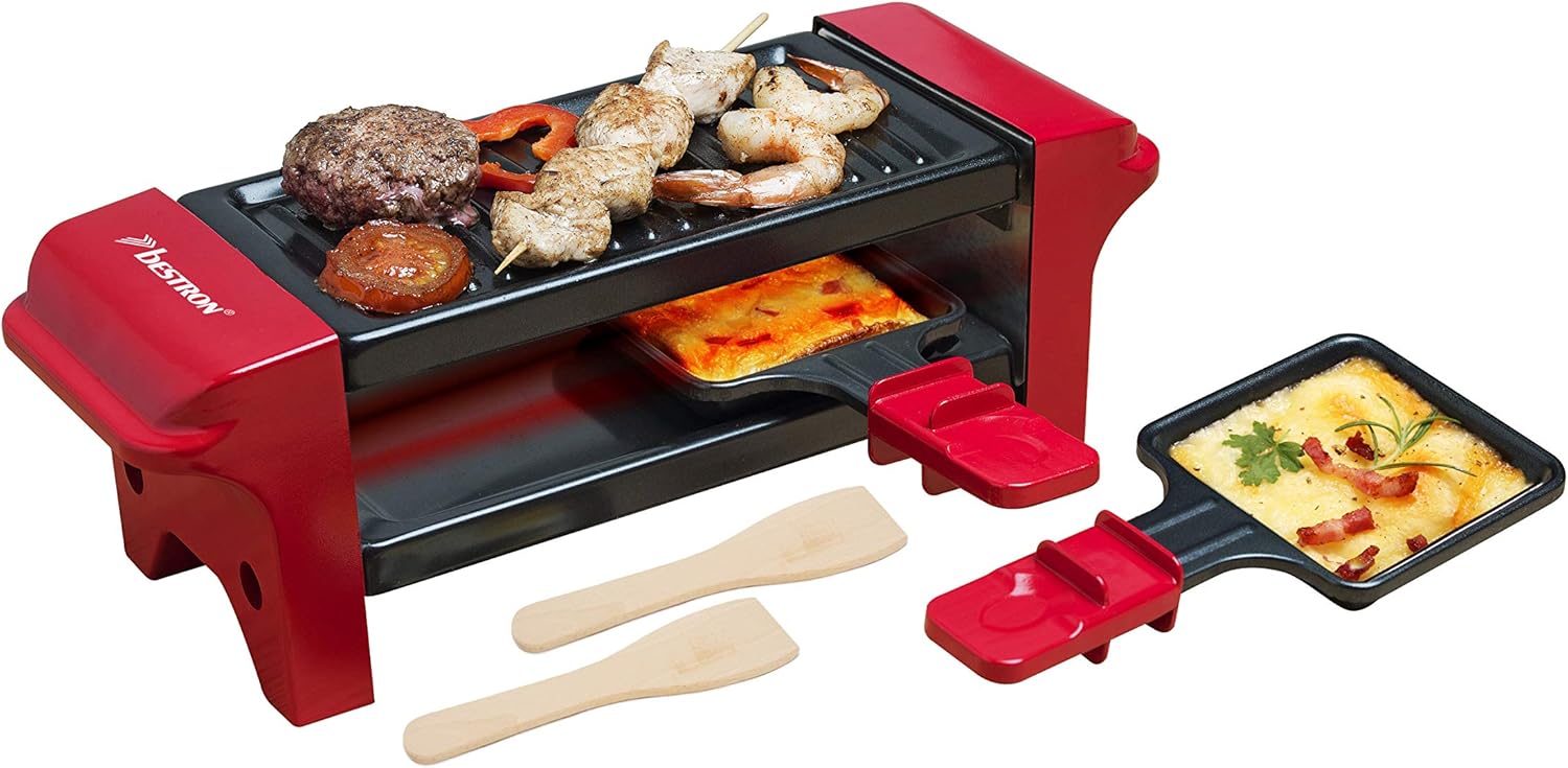 Bestron Mini Raclette per 1-2 Persone, Rosso/Nero - immagine 1