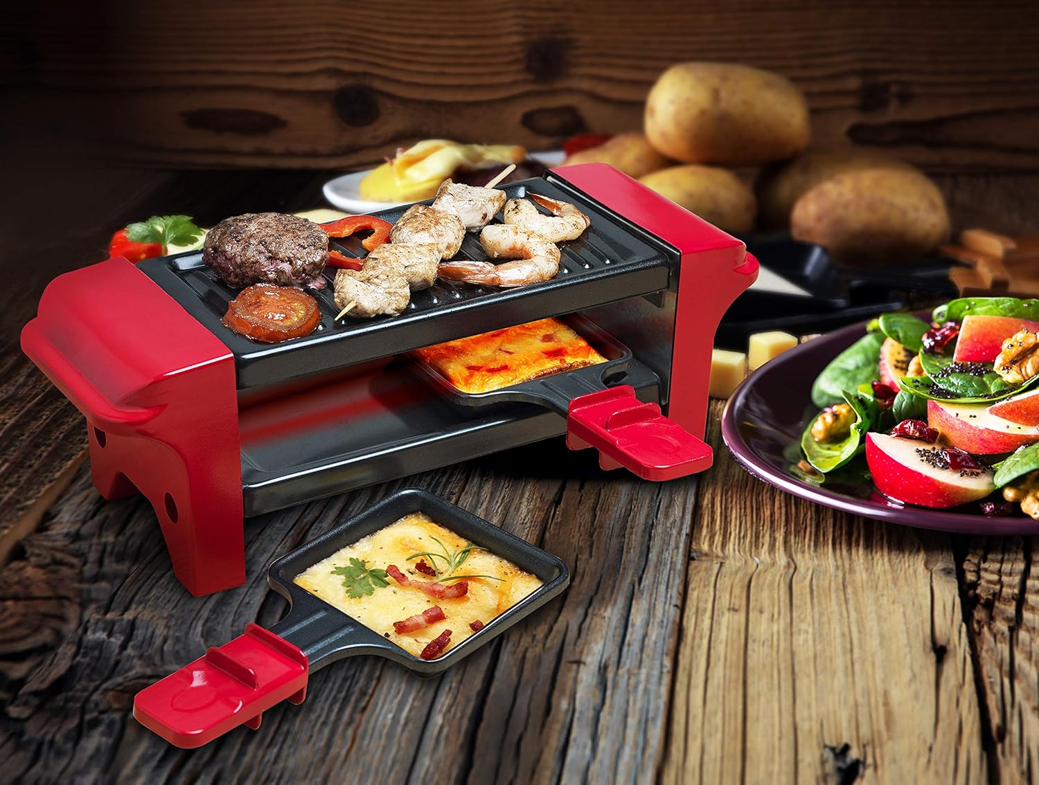 Bestron Mini Raclette per 1-2 Persone, Rosso/Nero - immagine 5