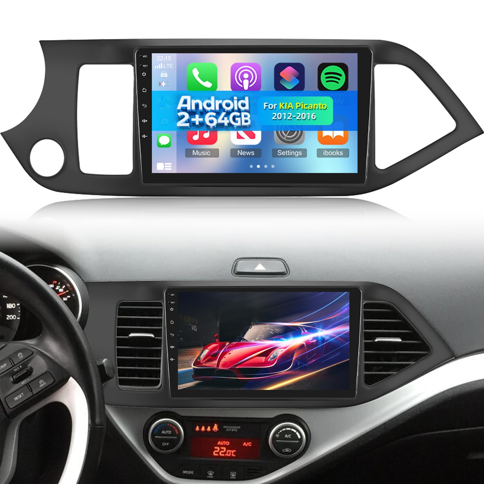 Nhopeew Android CarPlay Stereo 9" per KIA Picanto 2012-2016