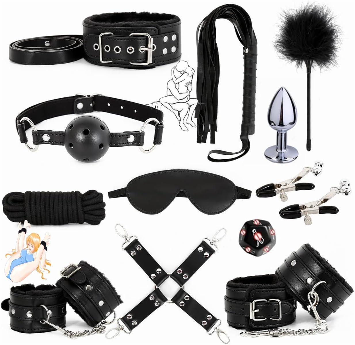 Lasamee Set Accessori Fitness in Pelle Nera 12 Pezzi