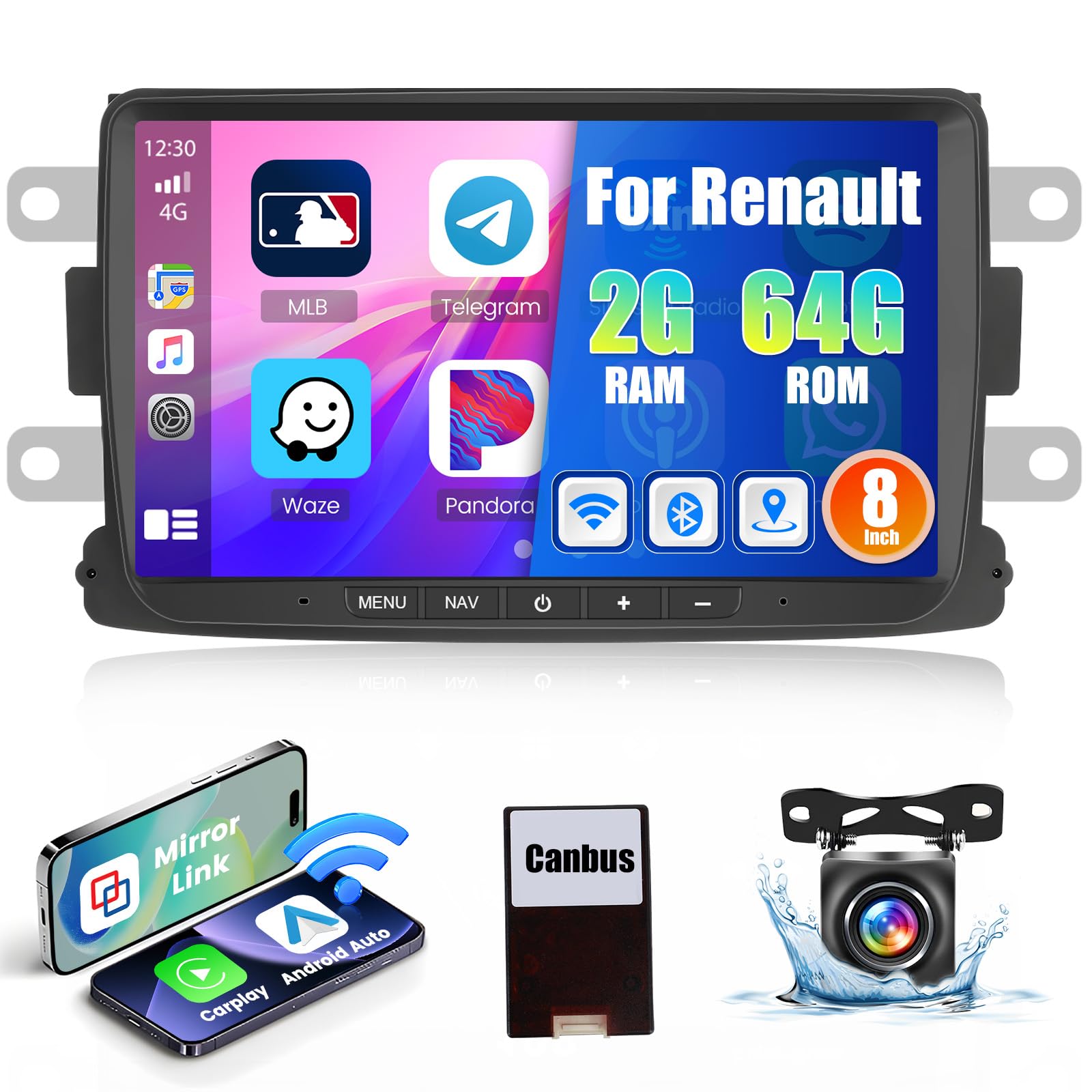 Hikity Autoradio Android 13 per Renault Dacia 8" Touch
