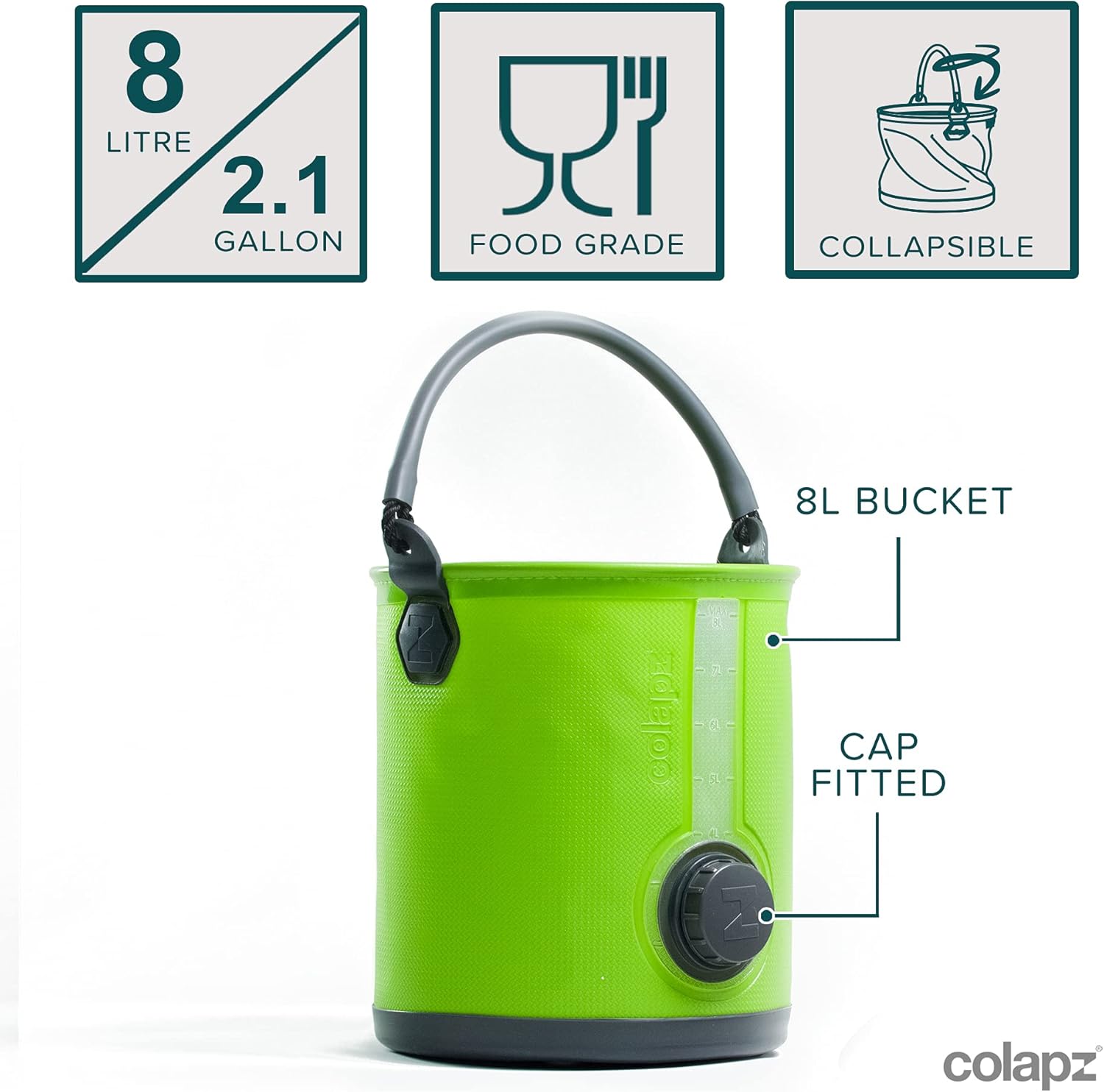 Colapz 2 in 1 - Serbatoio Acqua da Campeggio 8 Litri, Verde - immagine 2