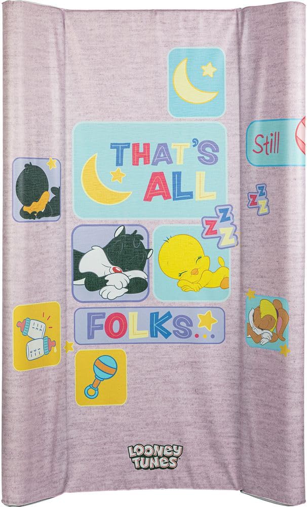 Tataway Warner Bros Looney Tunes piano cambio con sponde e grafiche di Titti e Silvestro, materassino fasciatoio da tavolo per bambini, misure 81x50x9,5 cm