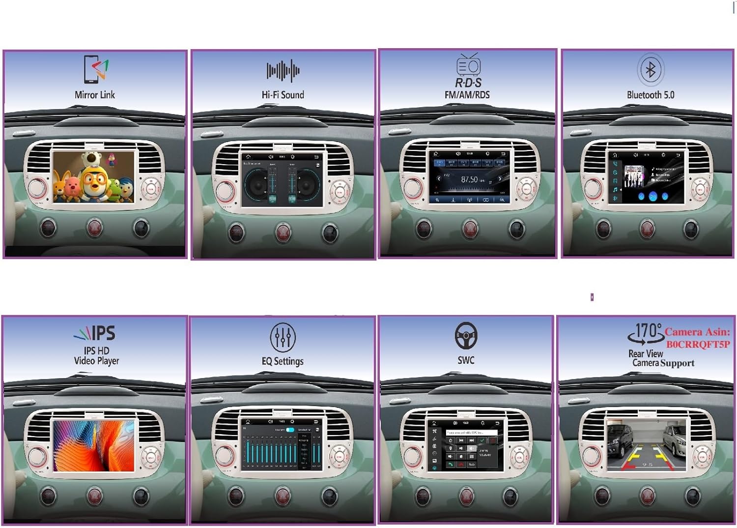 Autoradio per Fiat 500 2007-2015 Wireless Carplay, Bianco - immagine 6