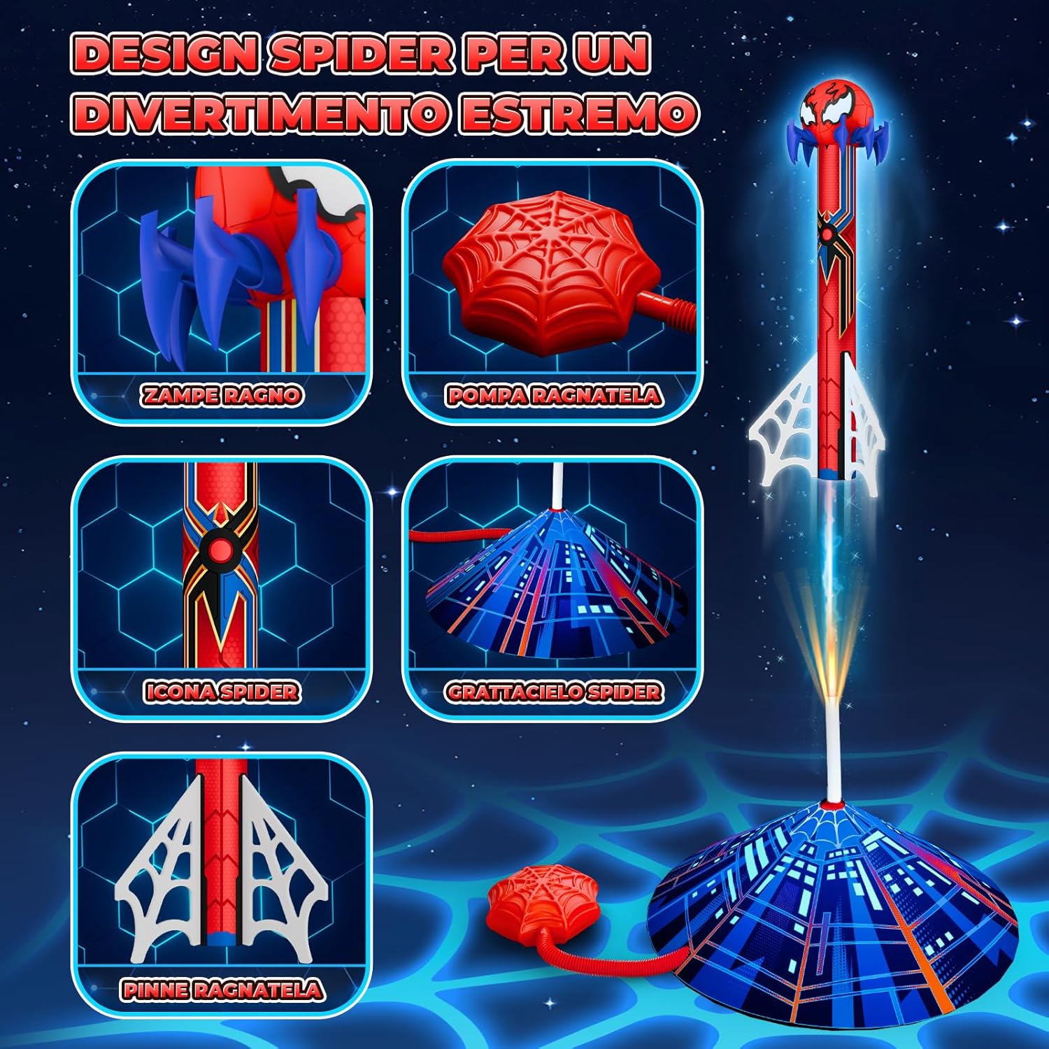 Lanciarazzi Spaziale Giocattolo con 4 Razzi Spider - immagine 4