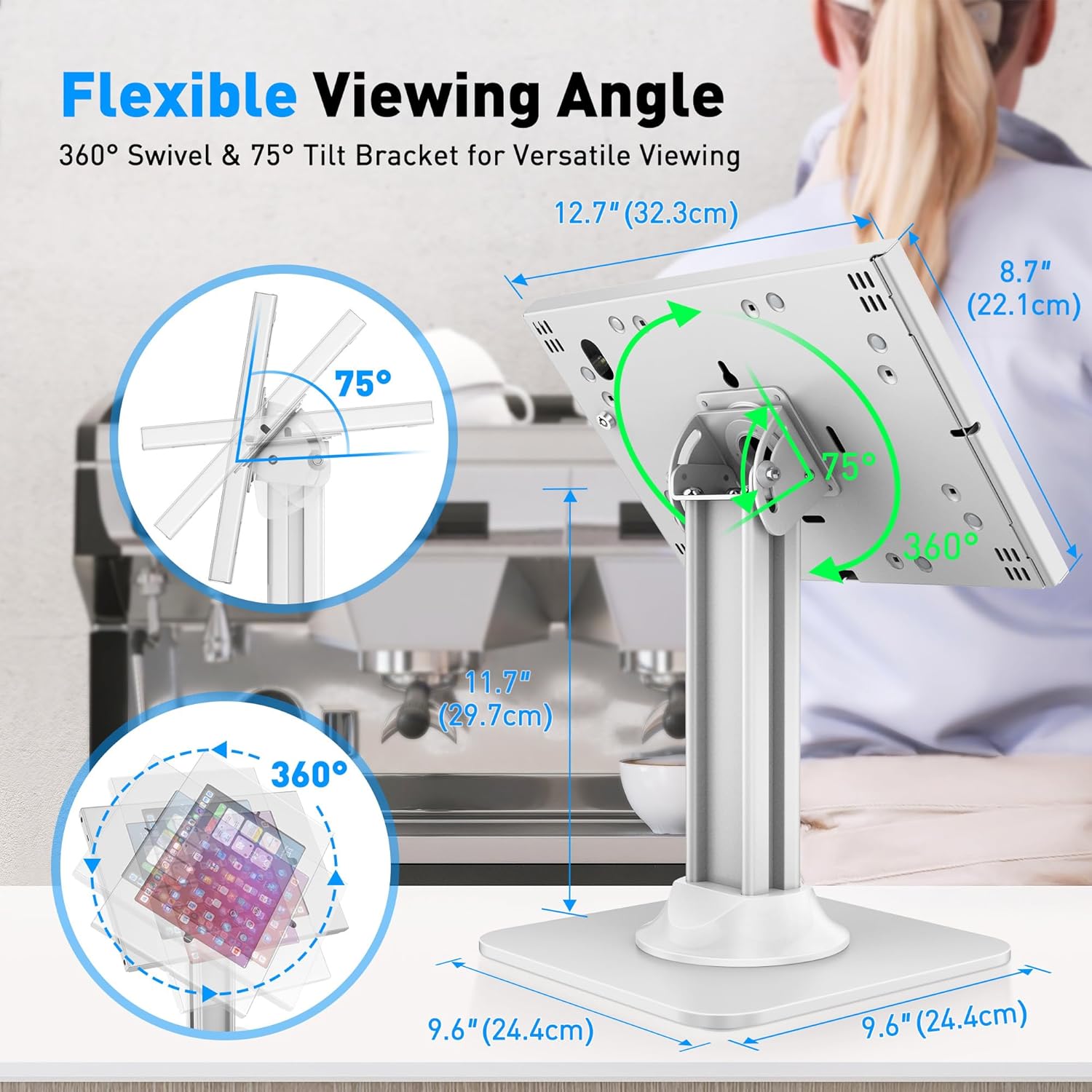 Abovetek Supporto Antifurto per iPad con Blocco, Nero - immagine 4