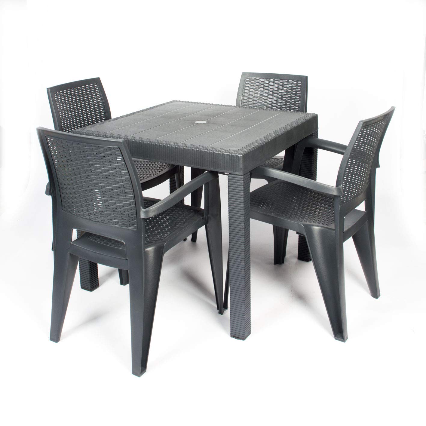 CREVICOSTA QUALITY MARK MARCAS DE CALIDAD - Set Tavolo Caraibico Quadrato + 4 sedie caraibiche in Resina (Antracite)