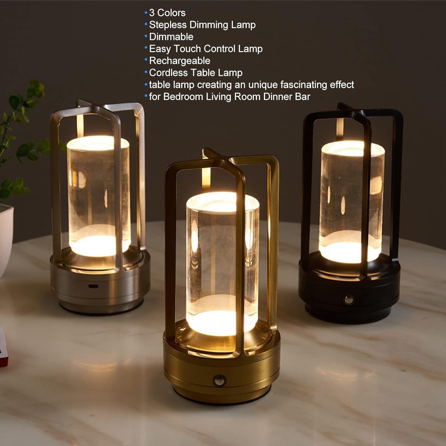 Focket Lampada da Tavolo a Batteria, Tattile 3 Colori, Nero - immagine 2