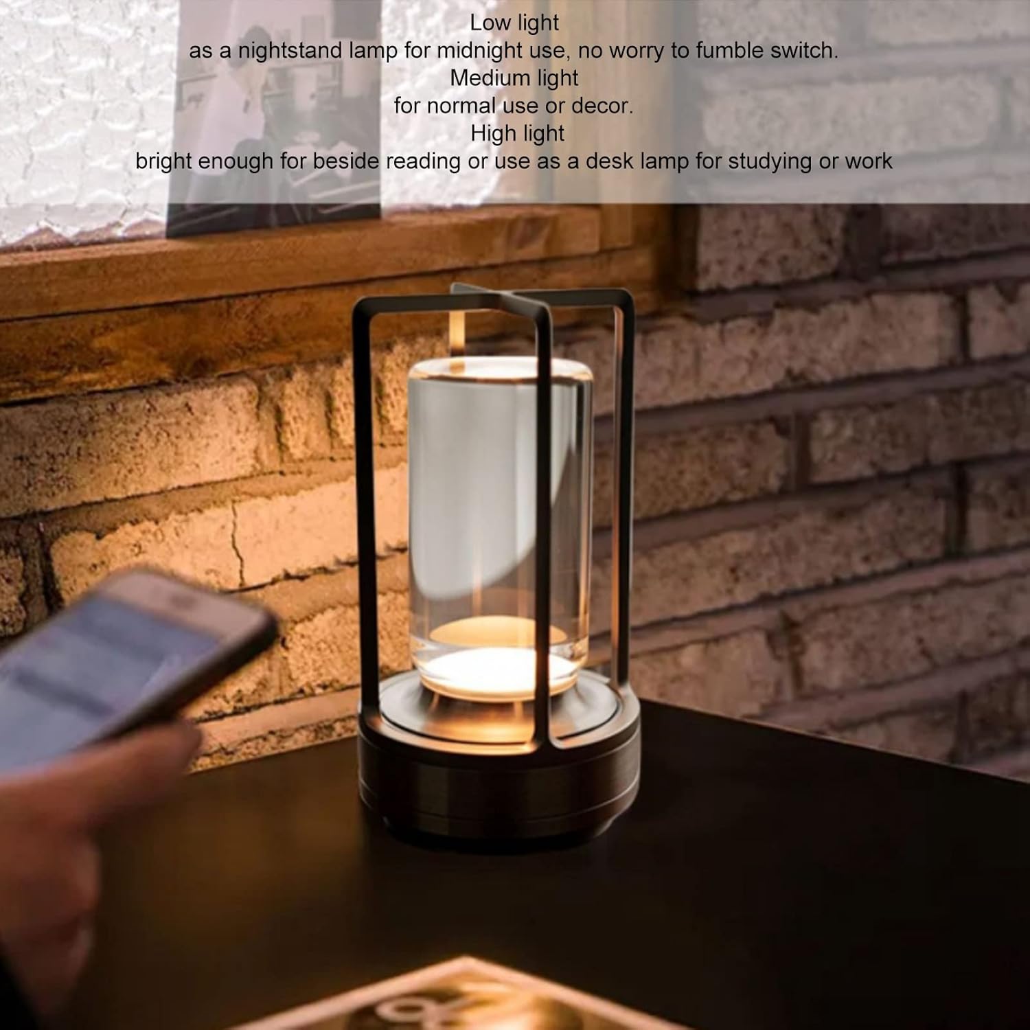 Focket Lampada da Tavolo a Batteria, Tattile 3 Colori, Nero - immagine 3