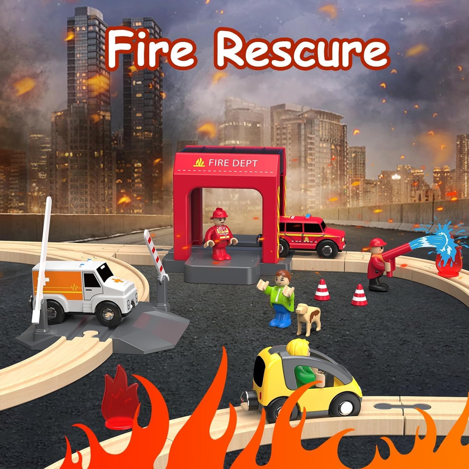 Giant bean Ferrovia in Legno - Set 72 Pezzi Trenino - immagine 2