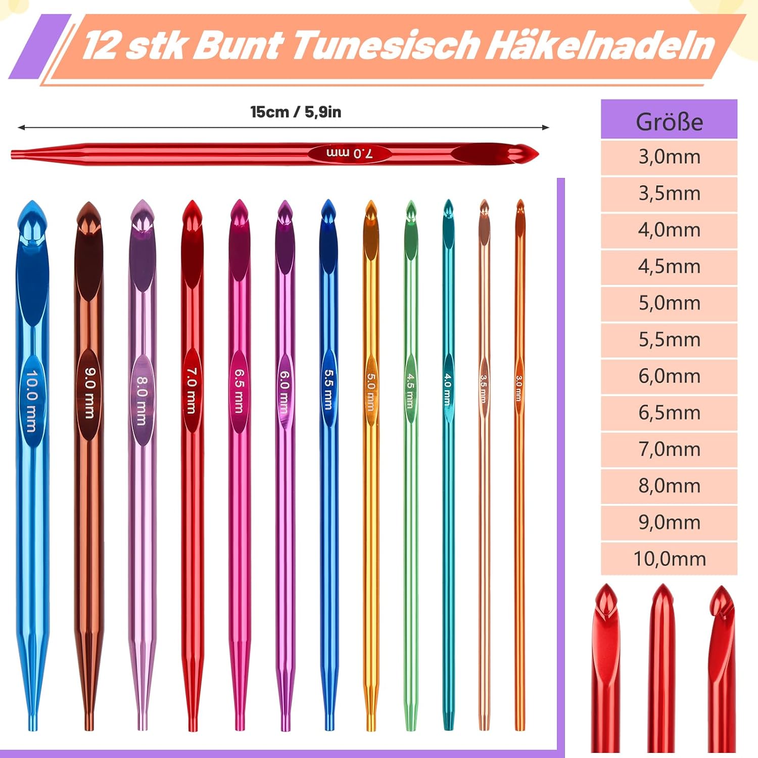 Coopay Set 12 Uncinetti Tunisini Intercambiabili - immagine 3