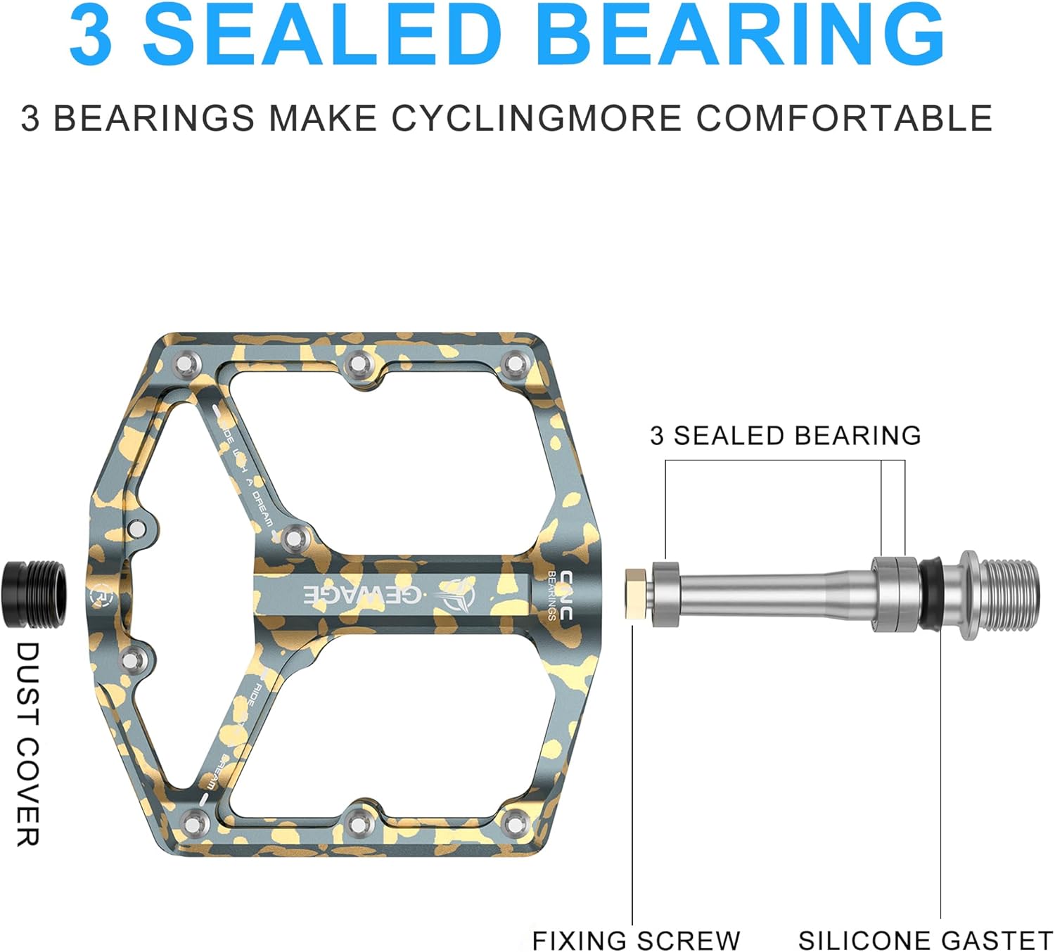 Gewage Pedali Bici Piatta 3 Cuscinetti - immagine 4