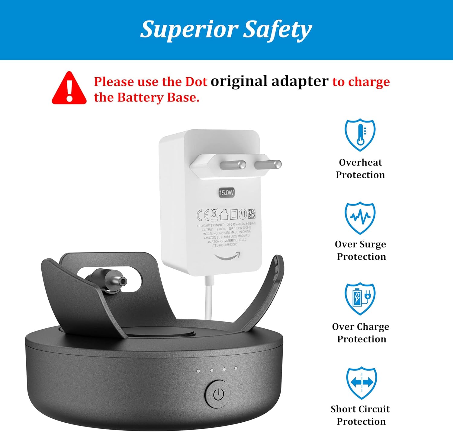 Plusacc Base Batteria 10000 mAh per Dot 5ª e 4ª Gen, Nero - immagine 5