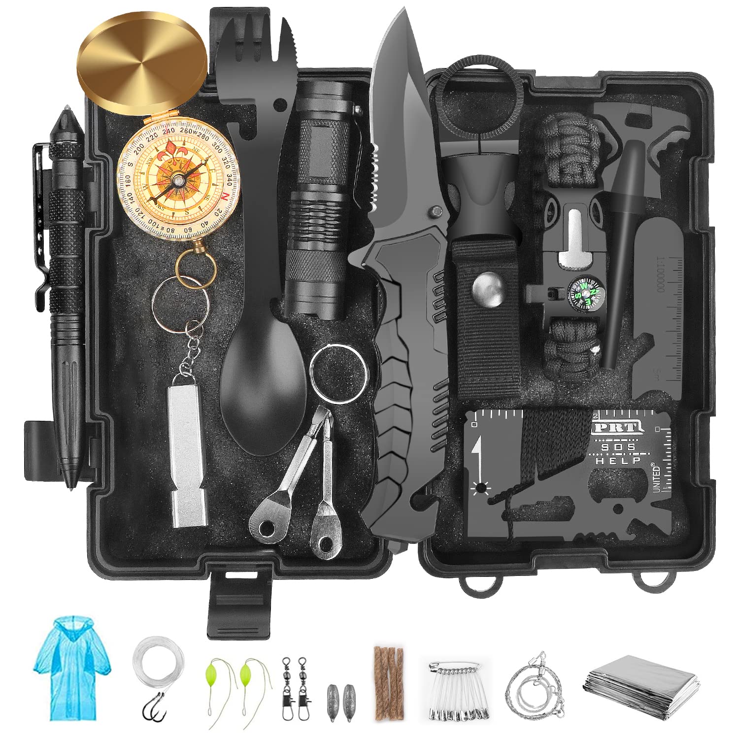 Kit Sopravvivenza 33 in 1 Professionale Kit di Sopravvivenza Multiuso, Regali per Uomini Papà, Survival Accessori di Emergenza per Campeggio Gli Sport All'aperto Alpinismo, Regalo di Natale