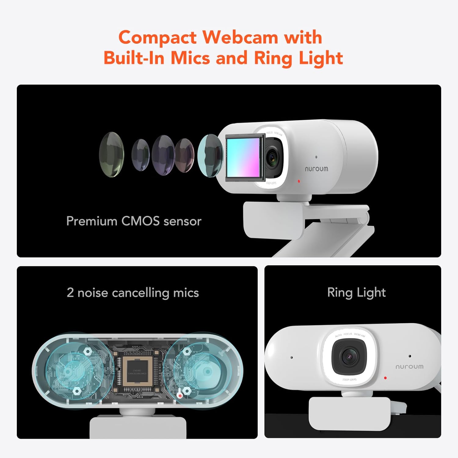 Nuroum V15-AFL Webcam 2K con Luce ad Anello - immagine 2
