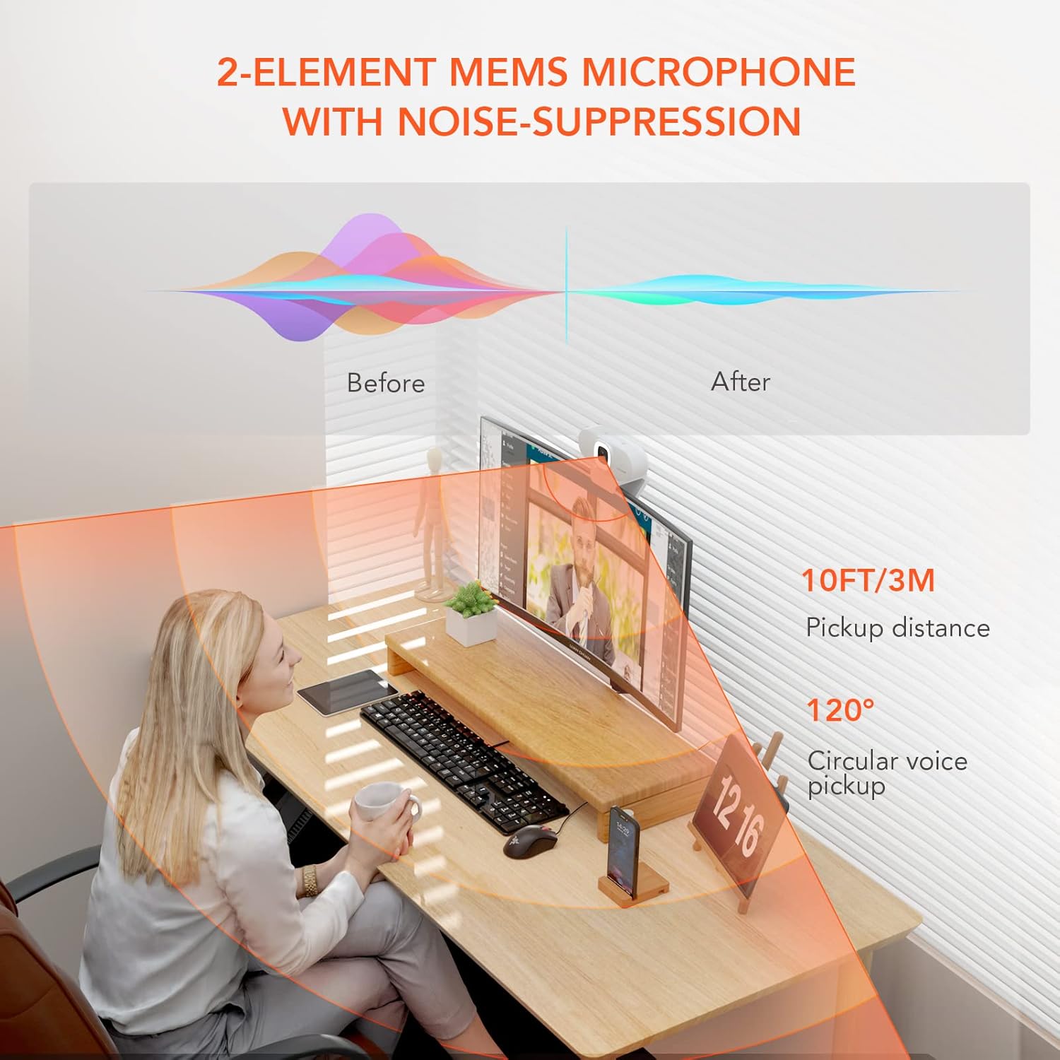 Nuroum V15-AFL Webcam 2K con Luce ad Anello - immagine 6