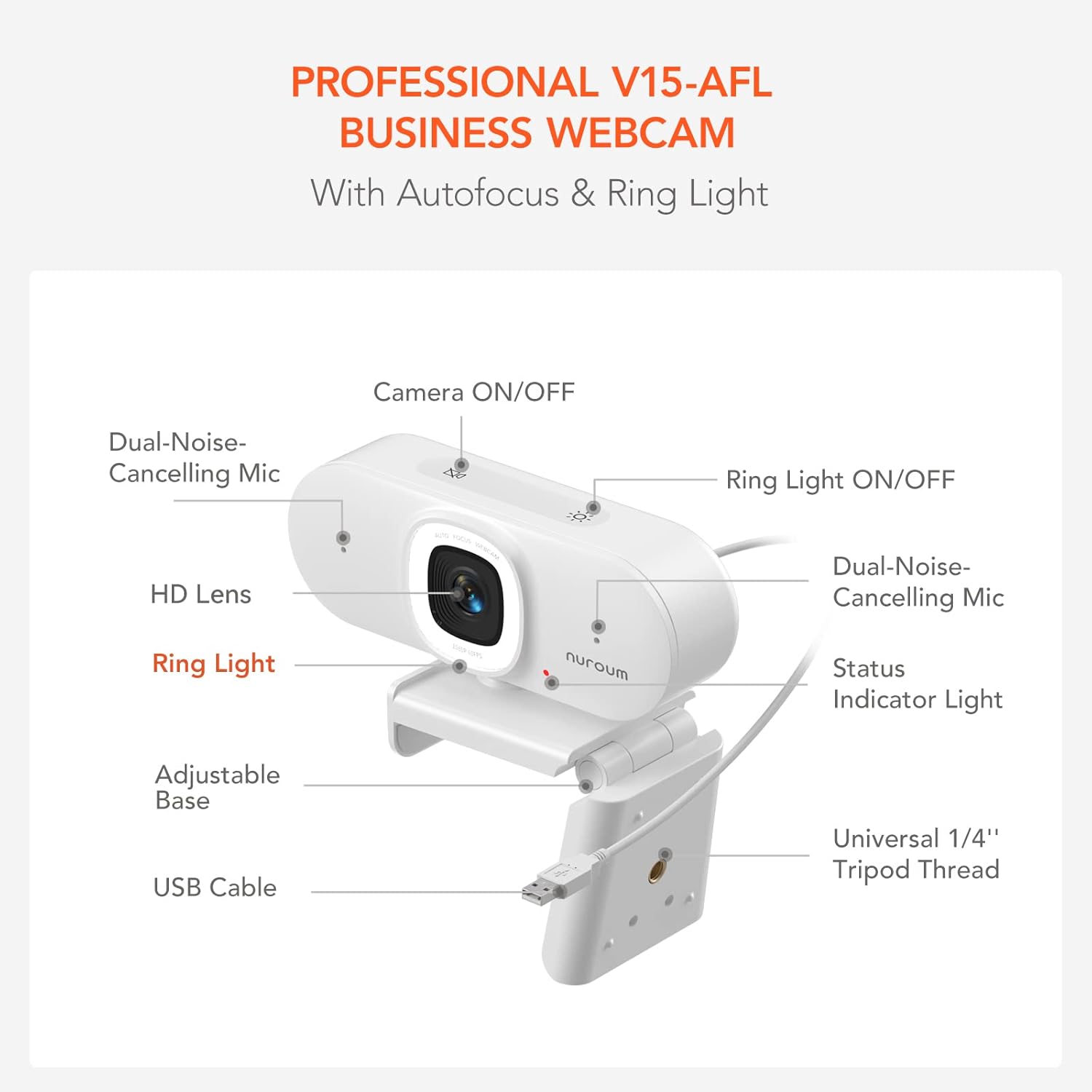 Nuroum V15-AFL Webcam 2K con Luce ad Anello - immagine 8