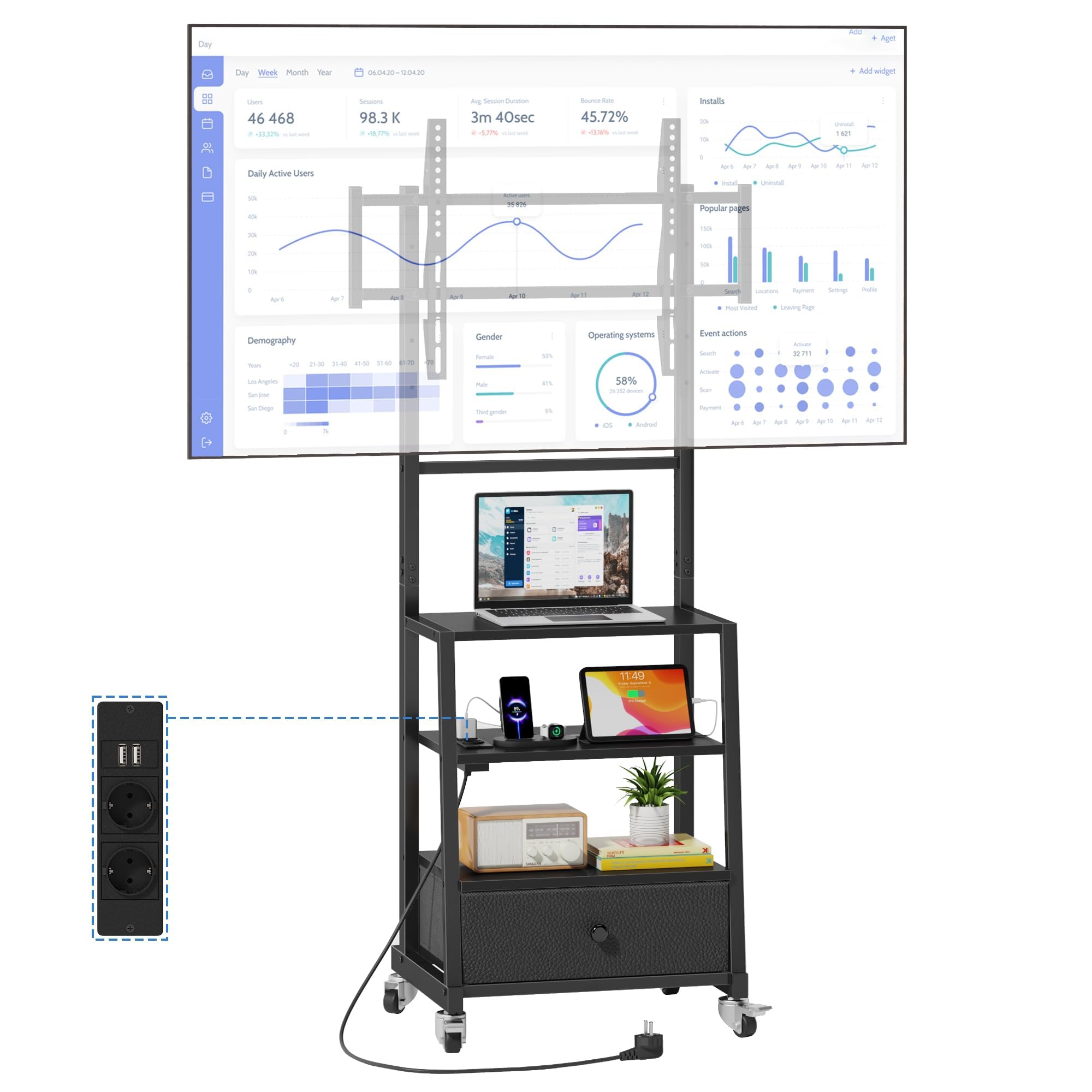 Supporto TV Arrotolabile con Vano Portaoggetti