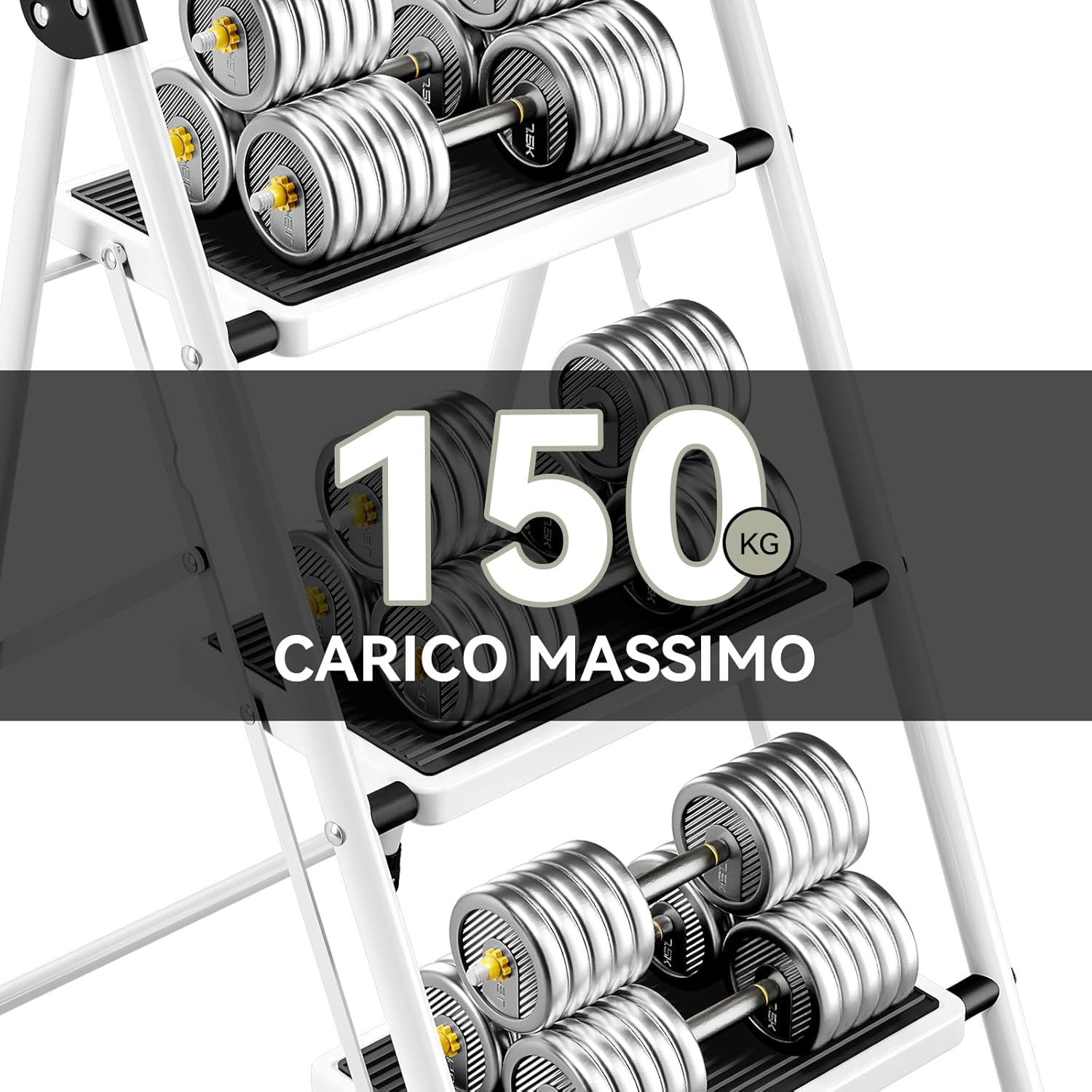 Kingrack Scala Pieghevole a 3 Gradini, Bianca - immagine 3