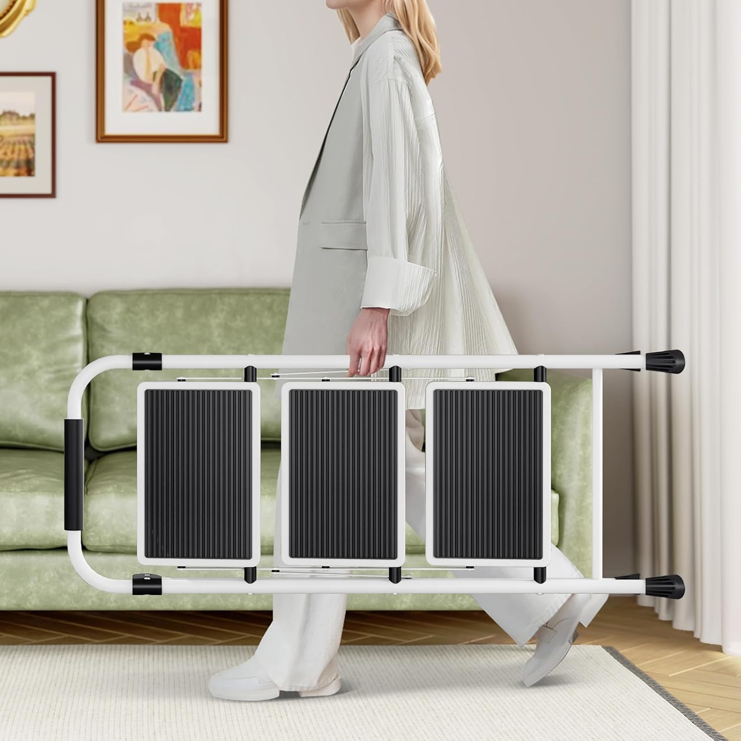 Kingrack Scala Pieghevole a 3 Gradini, Bianca - immagine 9