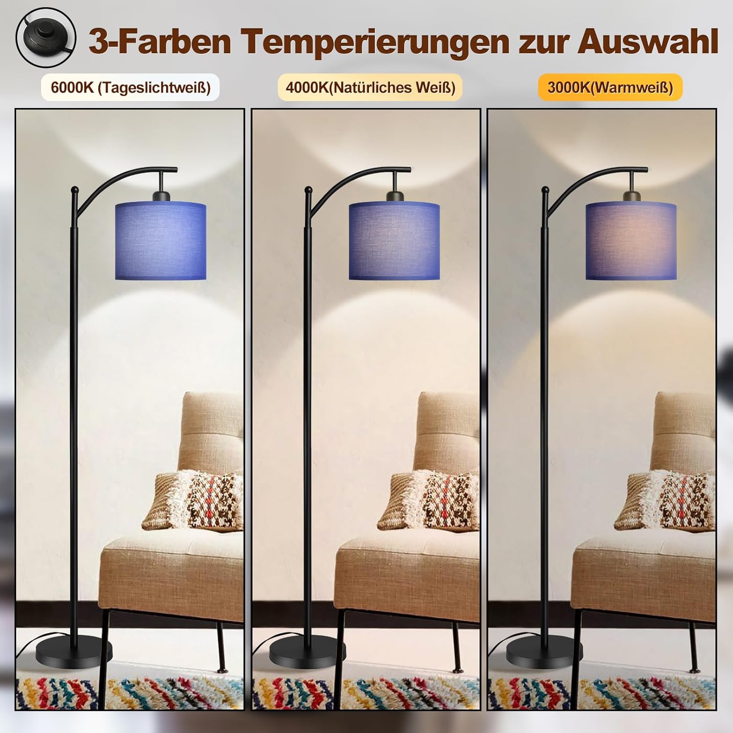 Depuley Lampada da Terra Moderna ad Arco E27, Blu - immagine 4