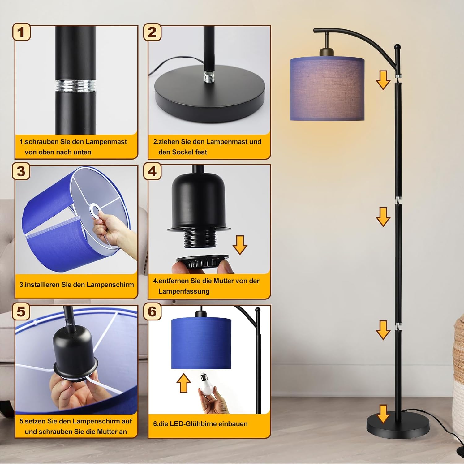 Depuley Lampada da Terra Moderna ad Arco E27, Blu - immagine 5