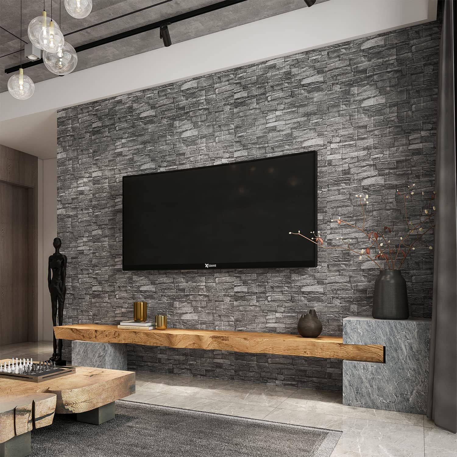 20 Pannelli da Parete 3D Autoadesivi Effetto Mattone Nero - immagine 2