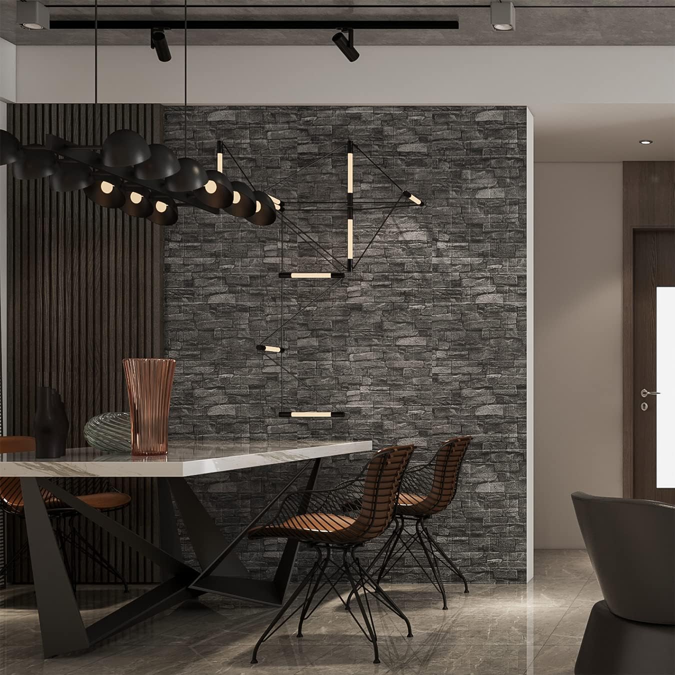 20 Pannelli da Parete 3D Autoadesivi Effetto Mattone Nero - immagine 3