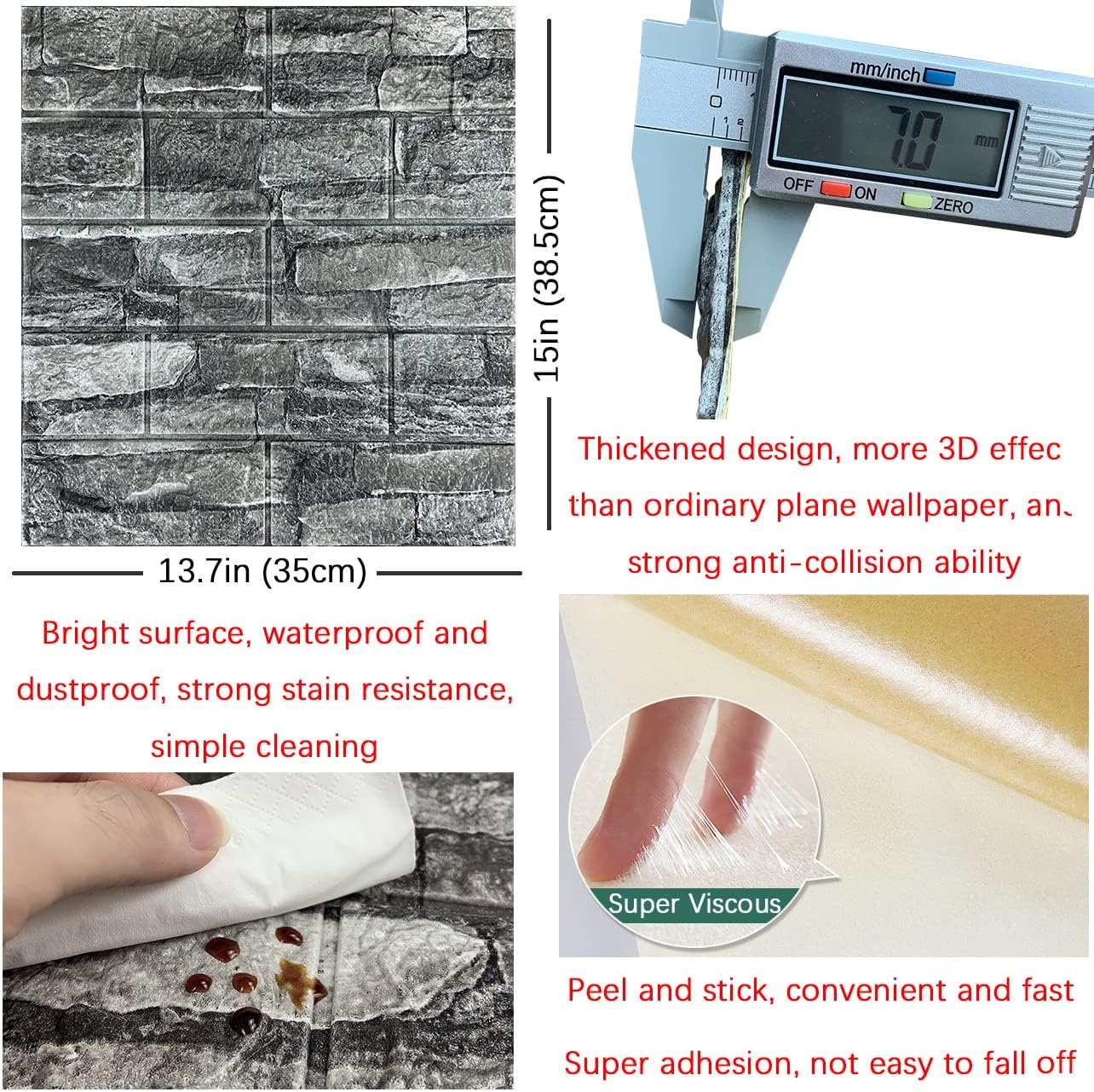 20 Pannelli da Parete 3D Autoadesivi Effetto Mattone Nero - immagine 5