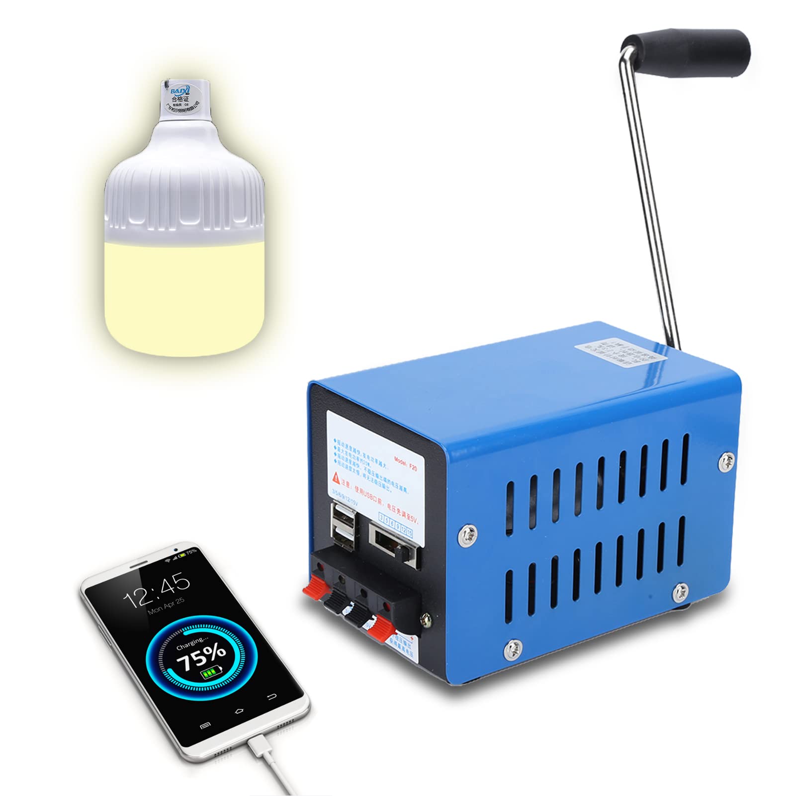 Generatore a Manovella 20W con Ricarica USB 3V-15V