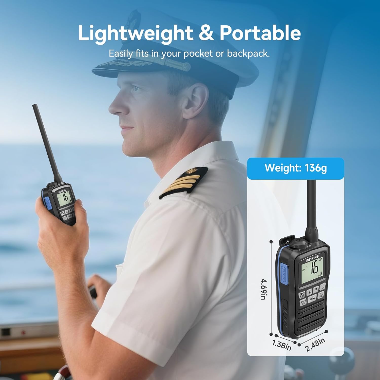 Retevis RM01P VHF Marino Portatile IP67, Nero - immagine 2